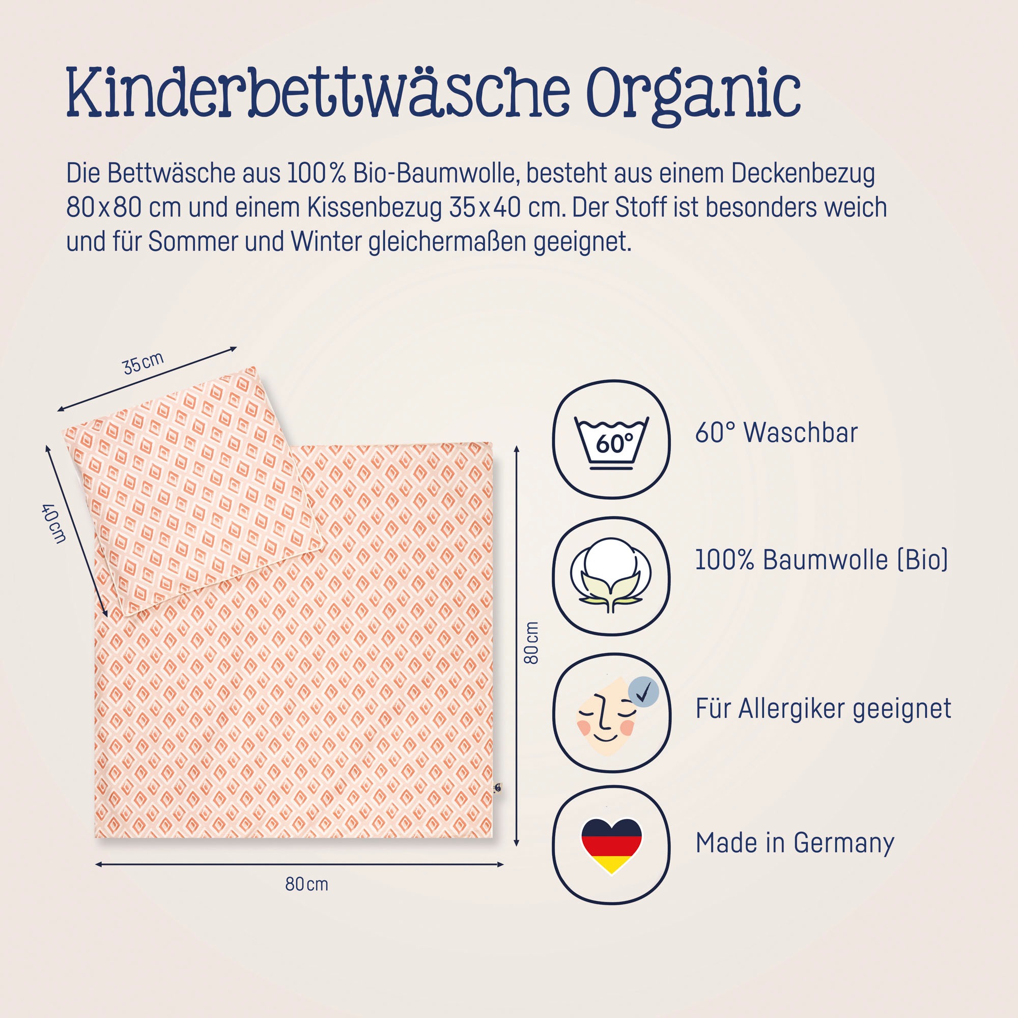 Julius Zöllner Kinderbettwäsche »Baby- und Kinderbettwäsche aus 100% Bio-Baumwolle«, erhältlich in den Grössen 80x80+35x40cm und 100x135+40x60cm