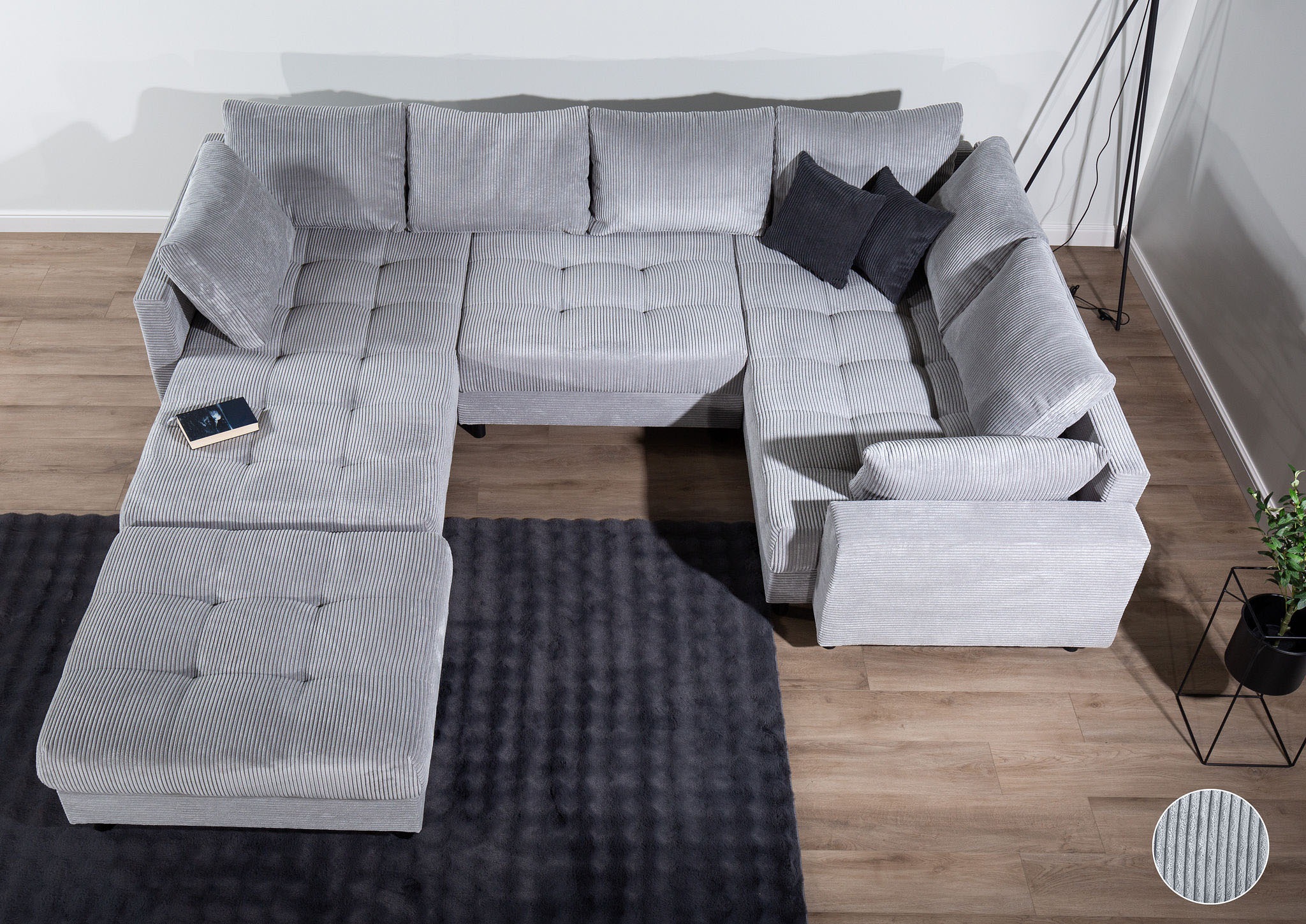 Home affaire Wohnlandschaft »Toni U-Form mit Armlehne«, inkl. Hocker und Zierkissen in abgesetzter Farbe, mit Bonnelfederkern