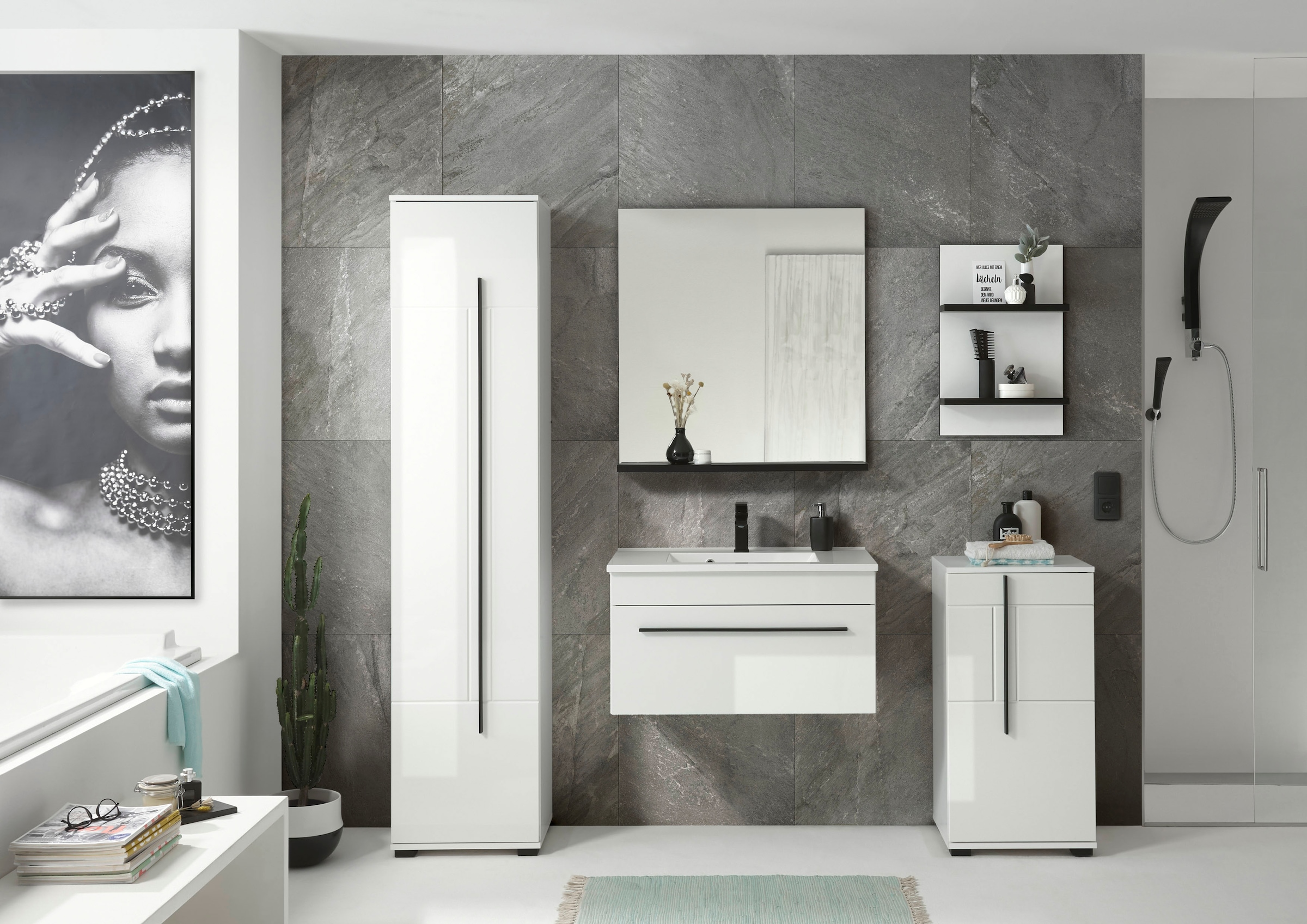 INOSIGN Wandregal »Cantara, Badregal in Hochglanz Weiss, Wandboard im modernen Design«, ausreichend Stauraum