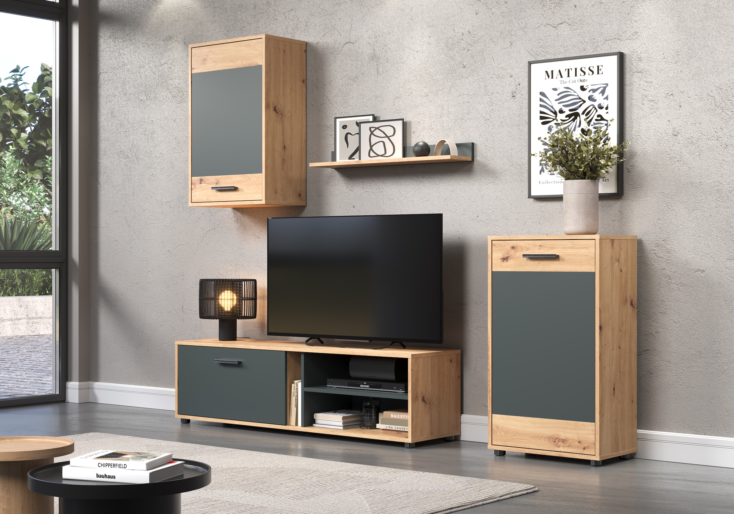 INOSIGN Wohnwand »Valetta«, (Komplett-Set, 4 St.), inkl. Lowboard, Hängeschrank, Wandboard und Highboard