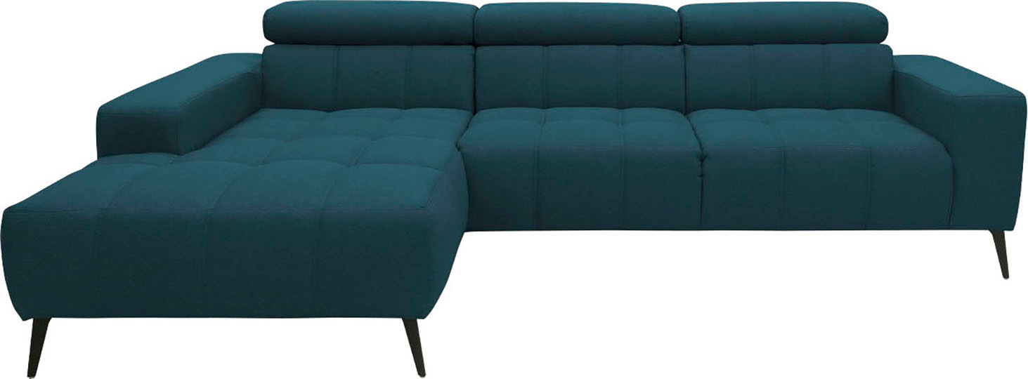DOMO collection Ecksofa »Trento L-Form, mit Kufenfuss oder Einzelfuss«, wahlweise mit Kopfteilverstellung, Recamiere links/rechts bestellbar