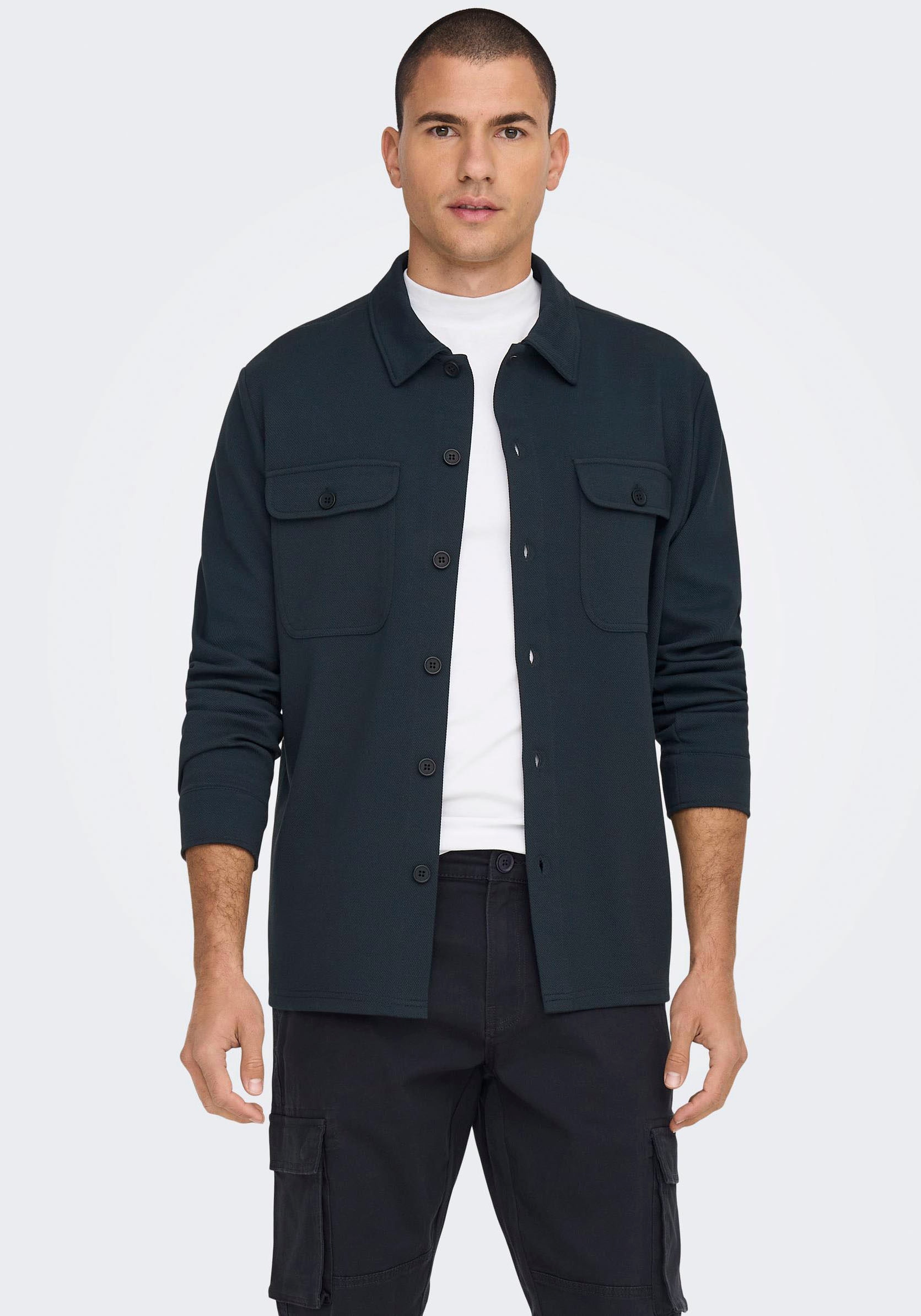 ONLY & SONS Langarmhemd »ONSNEWKODYL OVERSHIRT SWEAT NOOS« Materialmix, regular fit