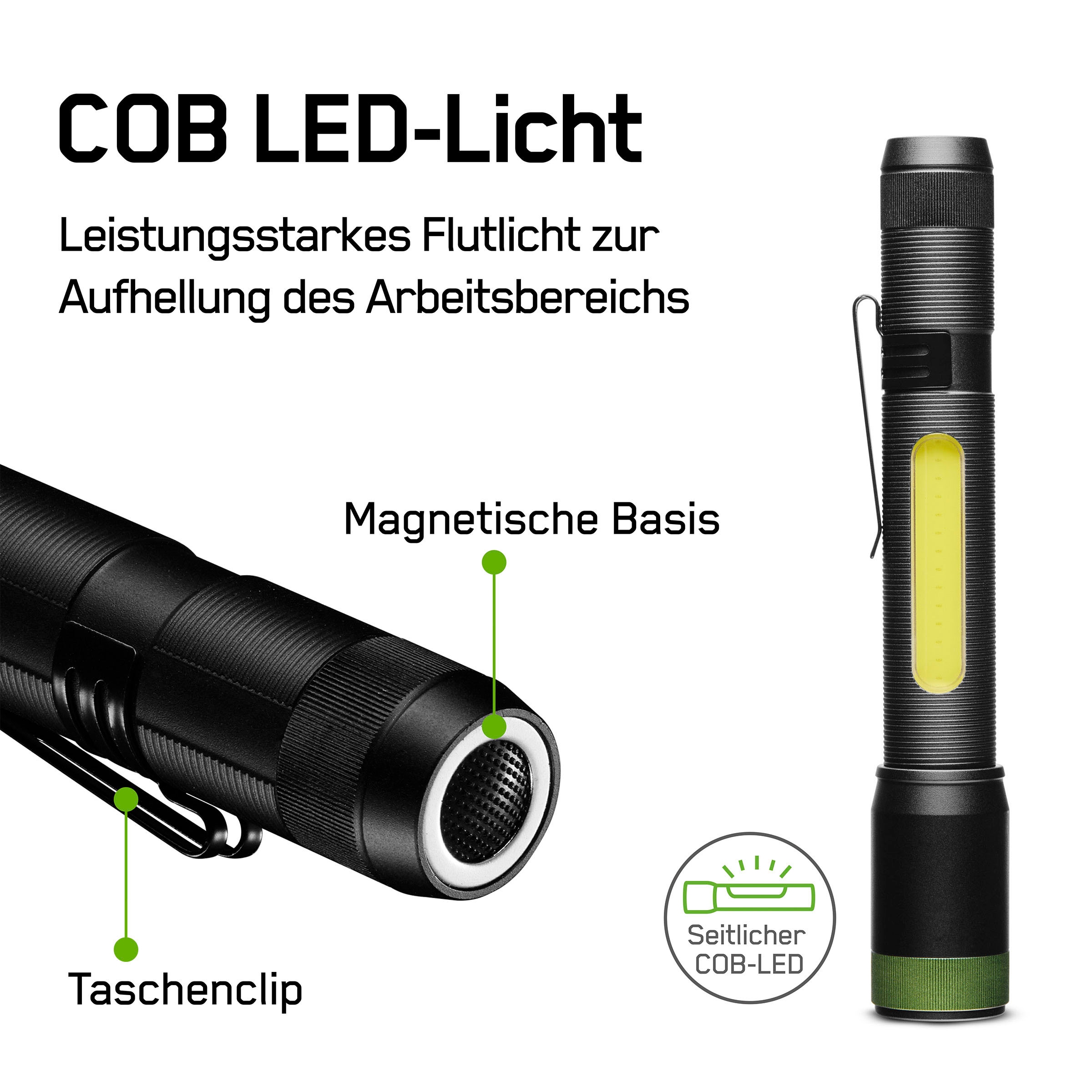 GP Batteries Taschenlampe »Discovery C33«, Front 150 Lumen & seitlich 180 Lumen, magnetische Endkappe