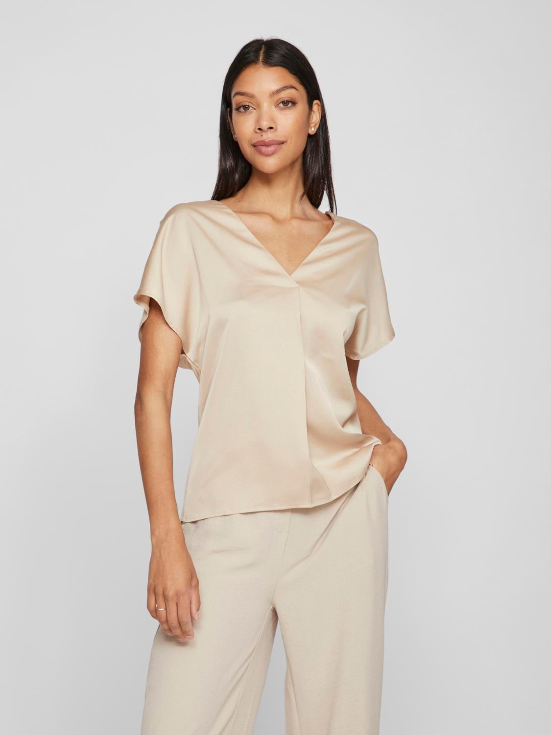 Vila V-Shirt »VIELLETTE V-NECK S/S SATIN TOP - NOOS«