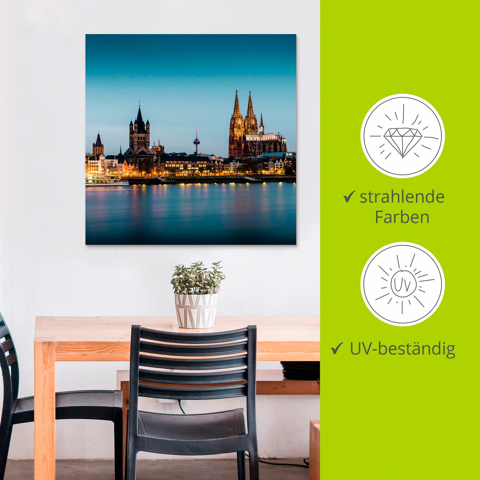 Artland Alu-Dibond-Druck »Köln Rheinpromenade«, Deutschland, (1 St.), für Innen- und Aussenbereich geeignet, Outdoorbild