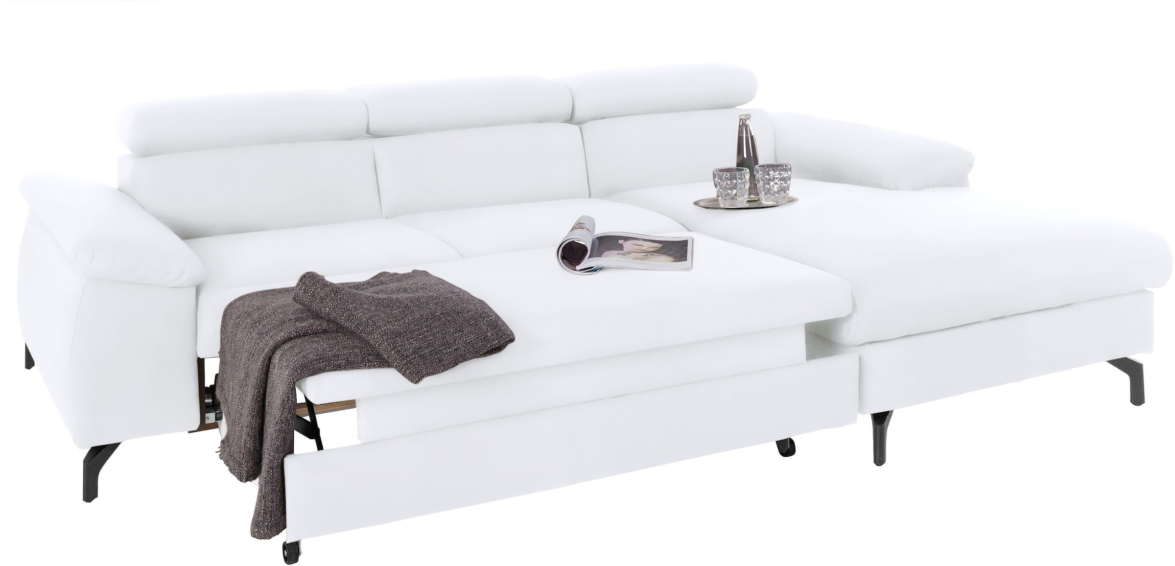 COTTA Polstergarnitur »Komaris L-Form«, (Set), Set bestehend aus: Ecksofa mit Kopfteilverstellung & Hocker