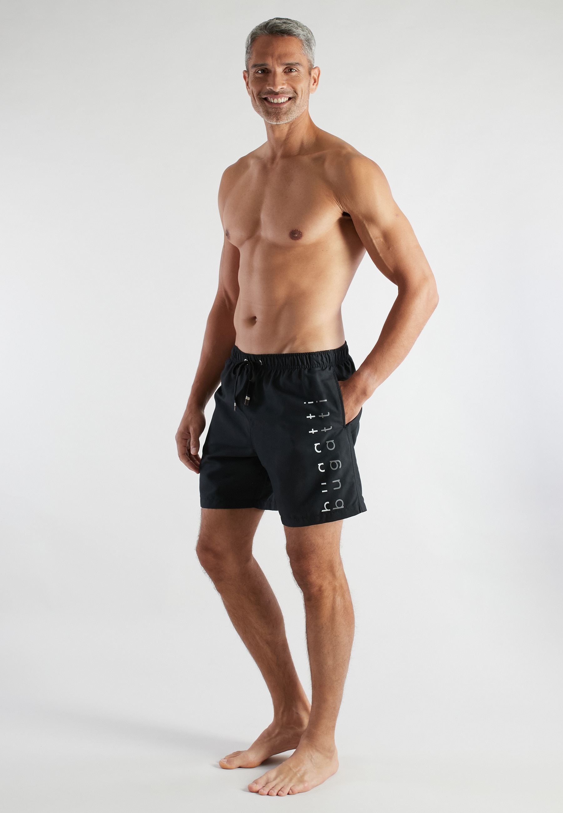 bugatti Badeshorts basic, mit Logodruck, mit Kordelzug, bequem