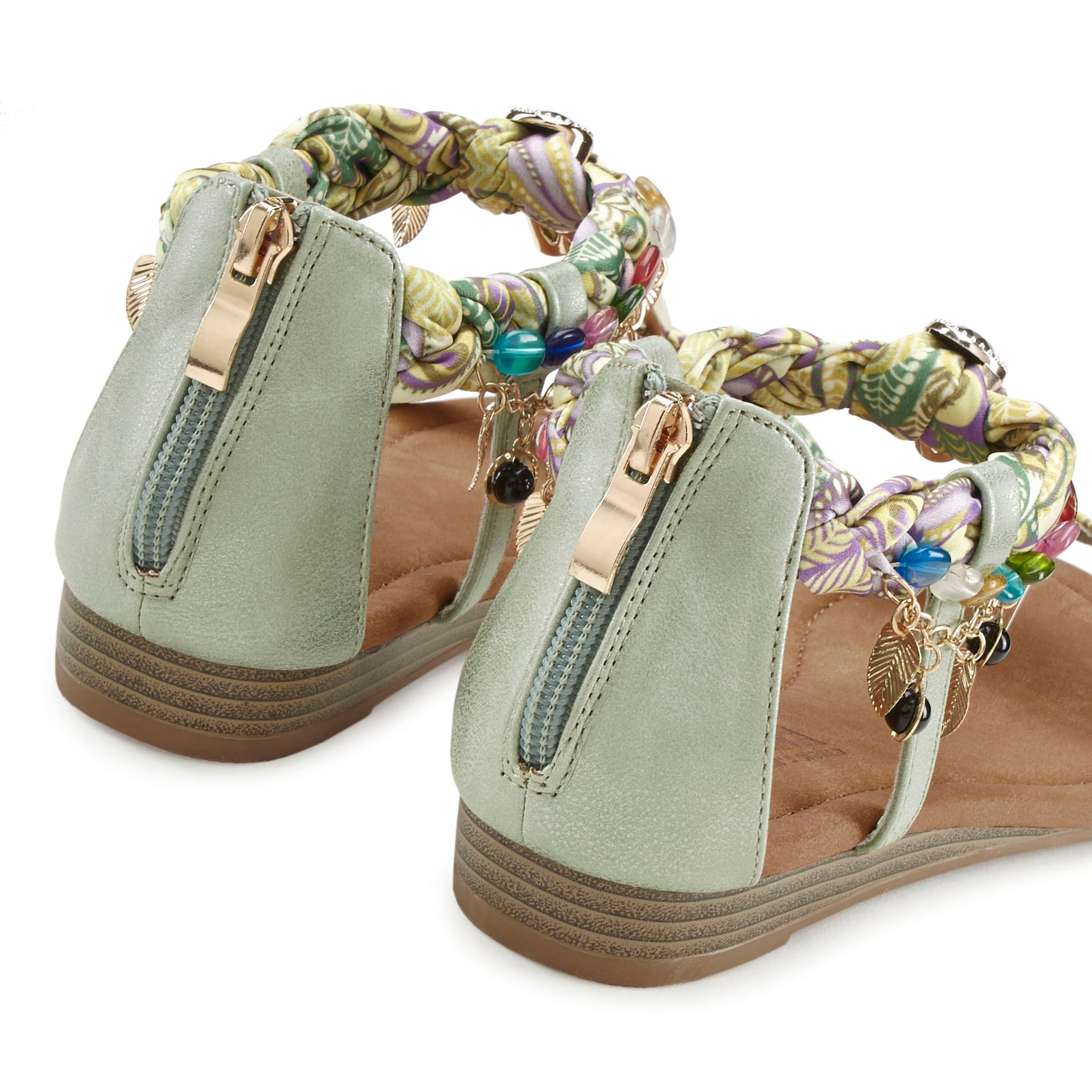 LASCANA Sandale »Sommerschuh, Sandalette,«, mit Schmuckkettchen und Schmucksteinen im Festival-Look VEGAN