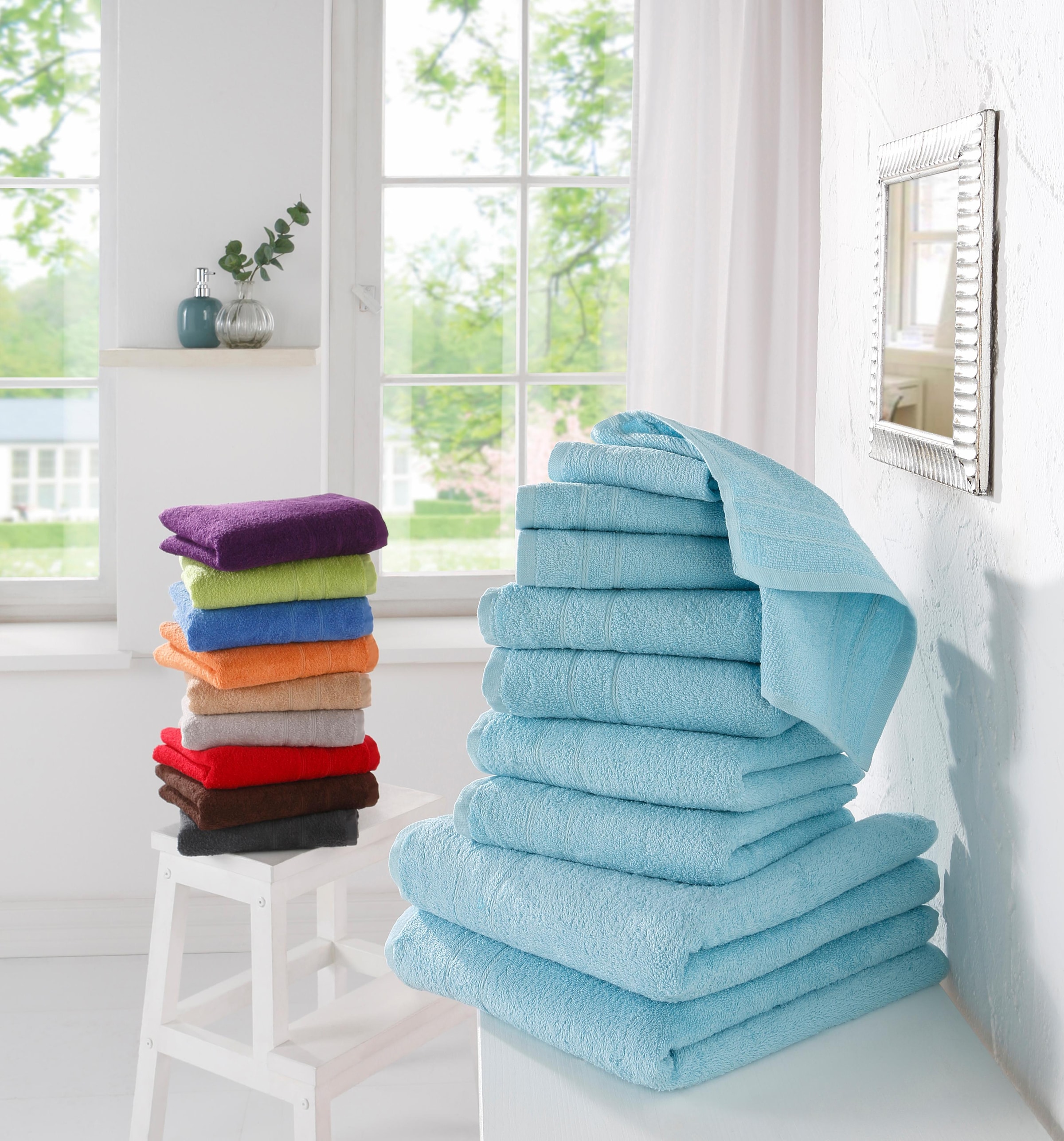my home Handtuch | Handtücher Bordüre, Jelmoli-Versand »Inga«, Set Handtuchset Set, shoppen tlg., 100% feiner aus Baumwolle online 10 Walkfrottee, mit