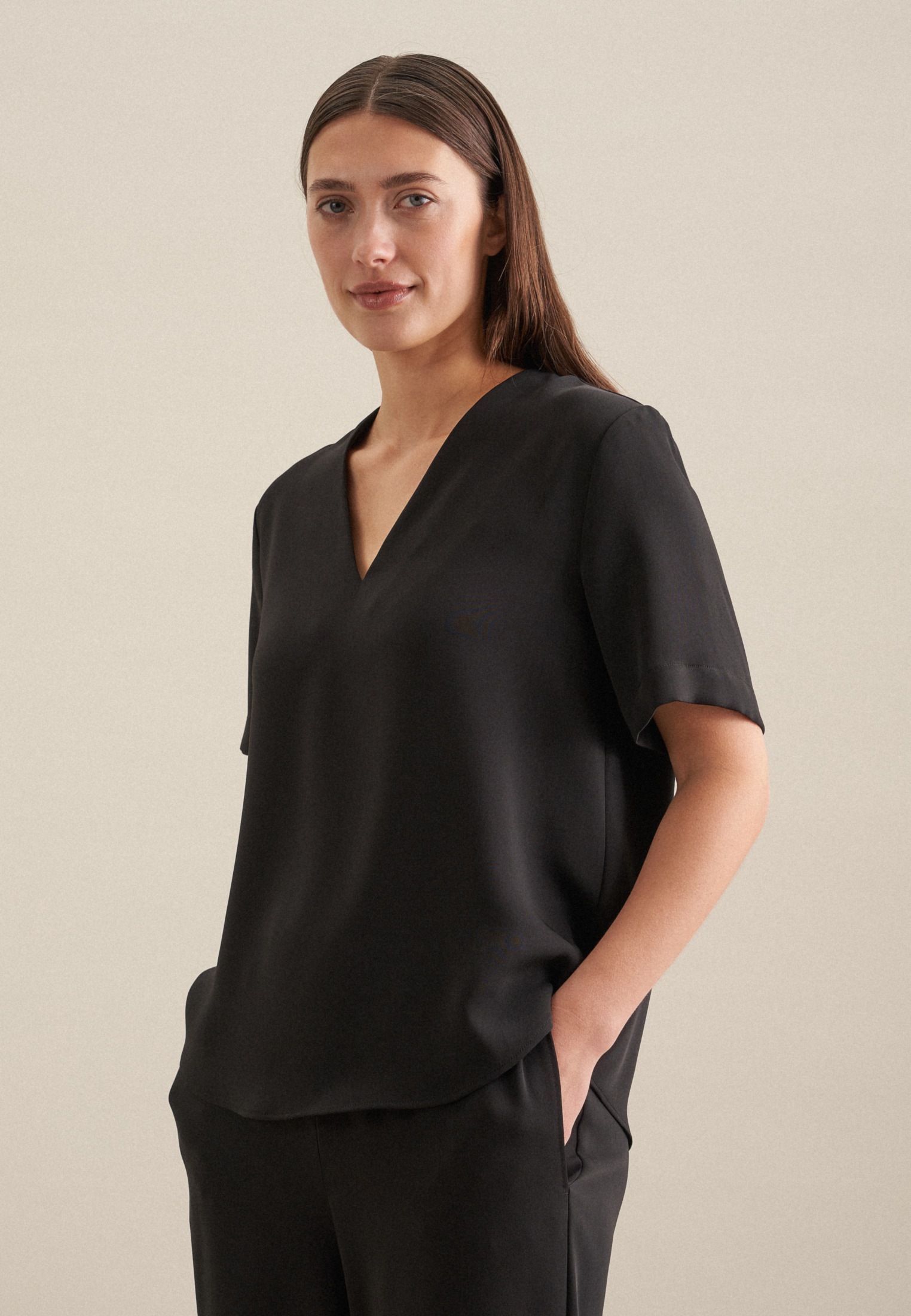 seidensticker Shirtbluse »Schwarze Rose« Kurzarm V-Neck Uni