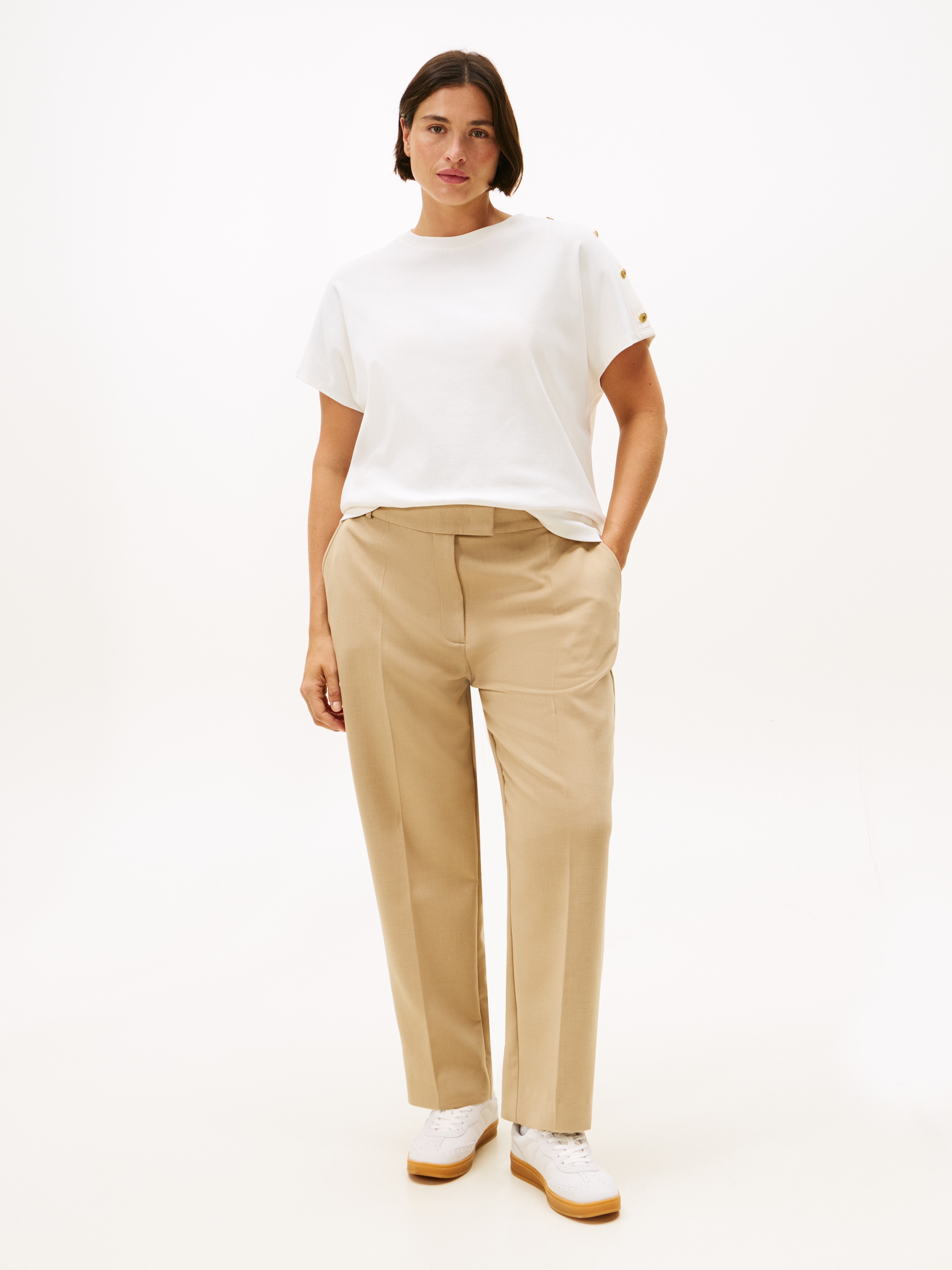 Tommy Hilfiger Curve Kurzarmshirt »CRV GOLD BUTTON SS TEE«, in grossen Grössen