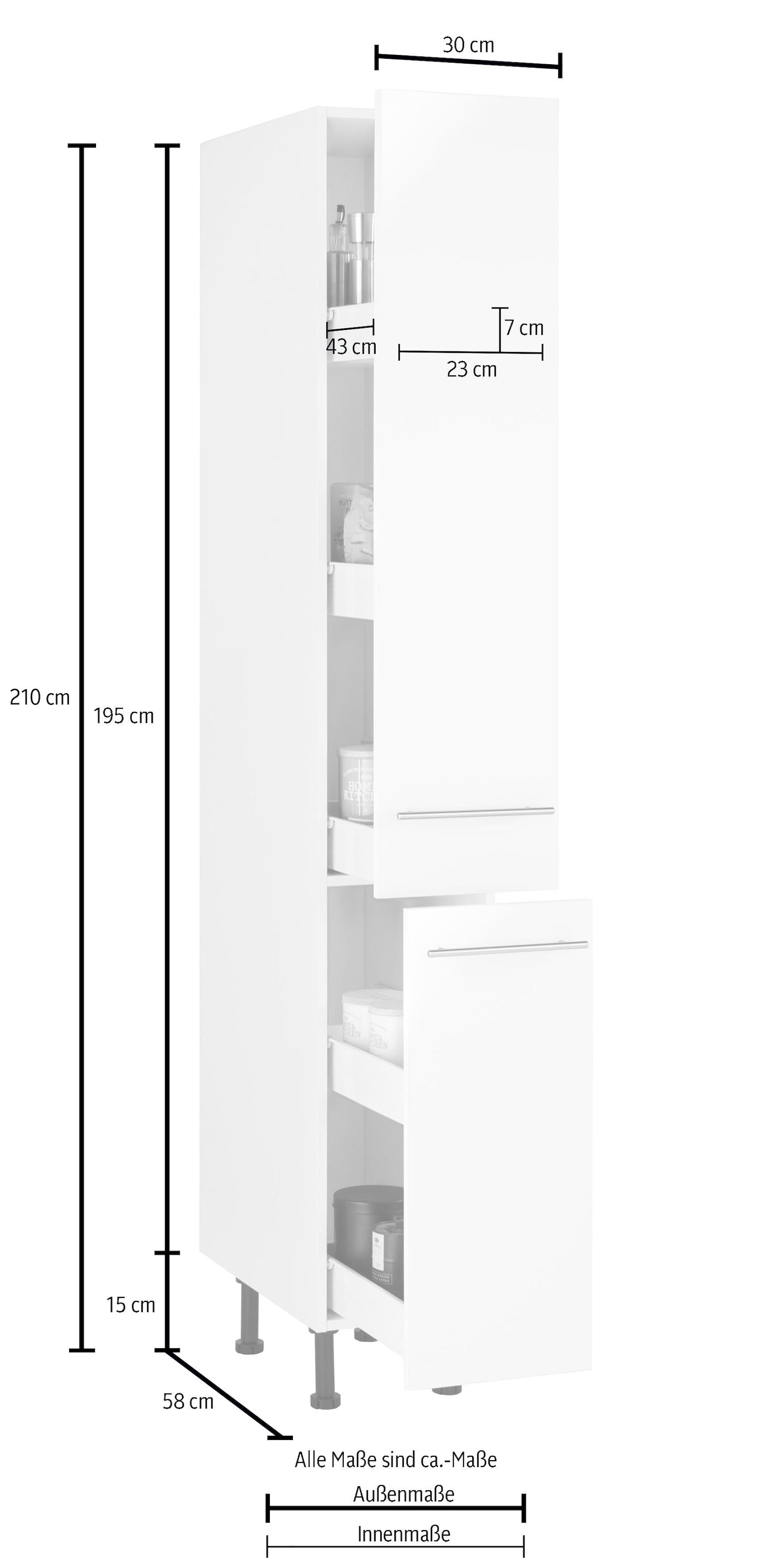 mit mit Apothekerschrank Auszügen, Jelmoli-Versand cm wiho 2 Soft-Close-Funktion, Küchen bestellen | 30 breit »Ela«, online