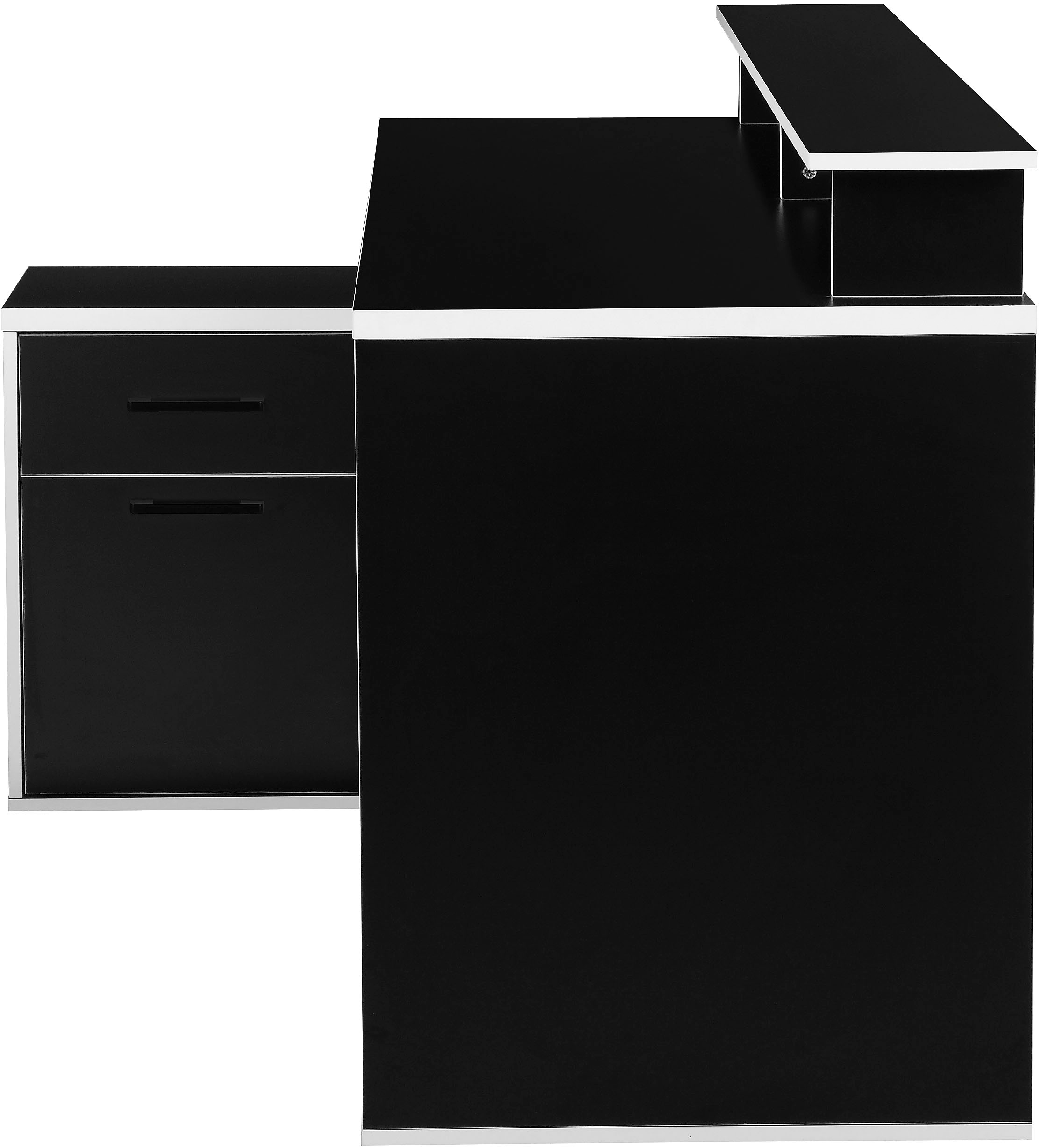 INOSIGN Gamingtisch »Game, Computertisch, Eckschreibtisch«, Towerfach, Kabeldurchlass, Monitoraufsatz, Stauraum, Masse 180x102 cm