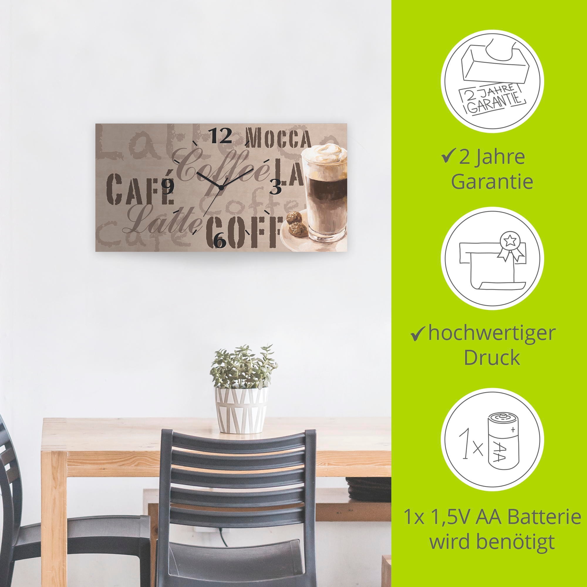 Artland Wanduhr »Kaffee - Latte Macchiato«, 3D Optik gebogen, mit Quarz- oder Funkuhrwerk, versch. Grössen