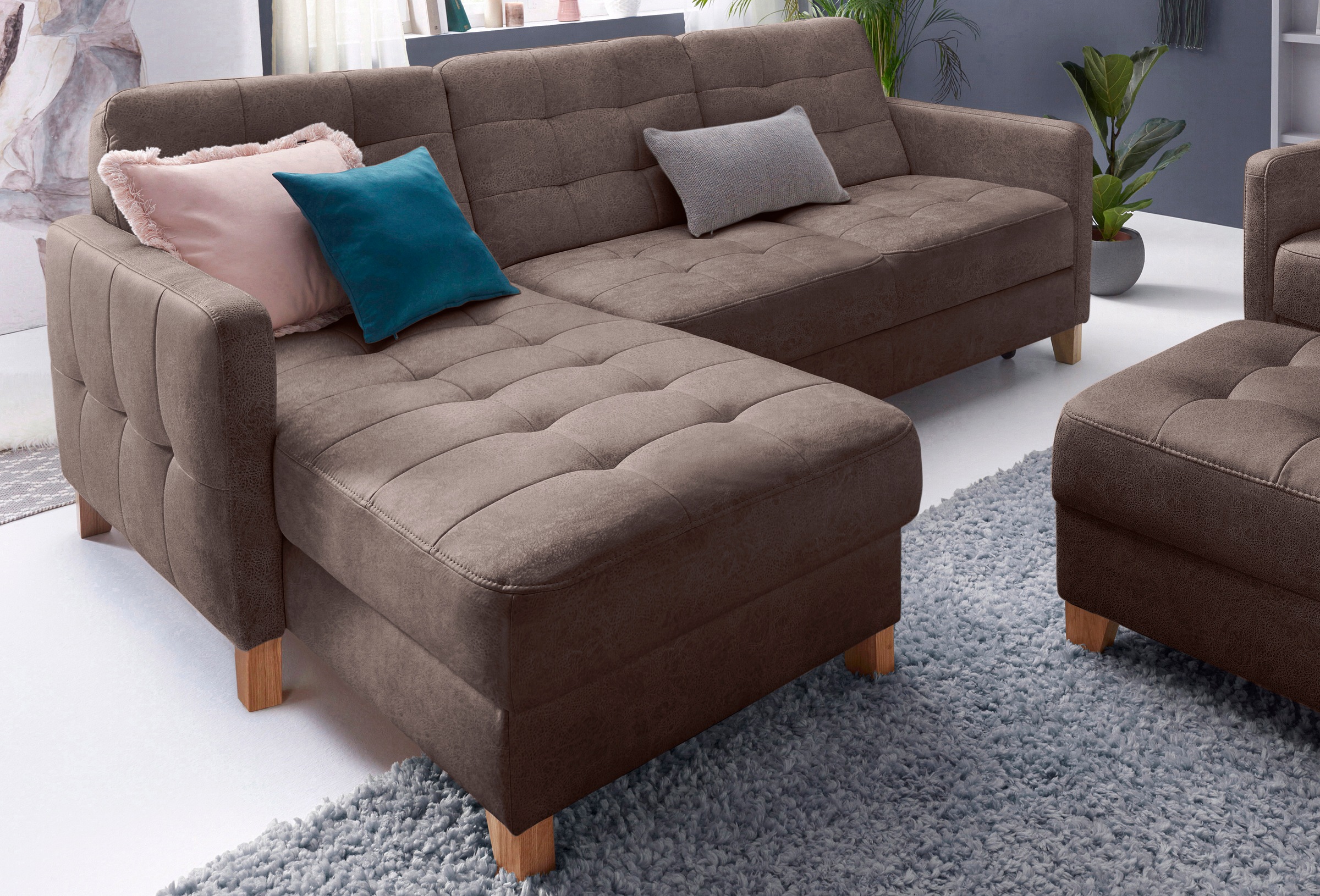 exxpo - sofa fashion Ecksofa »Elio, kompakt und komfortabel, bequem und zeitloses Design, L-Form«, wahlweise mit Bettfunktion