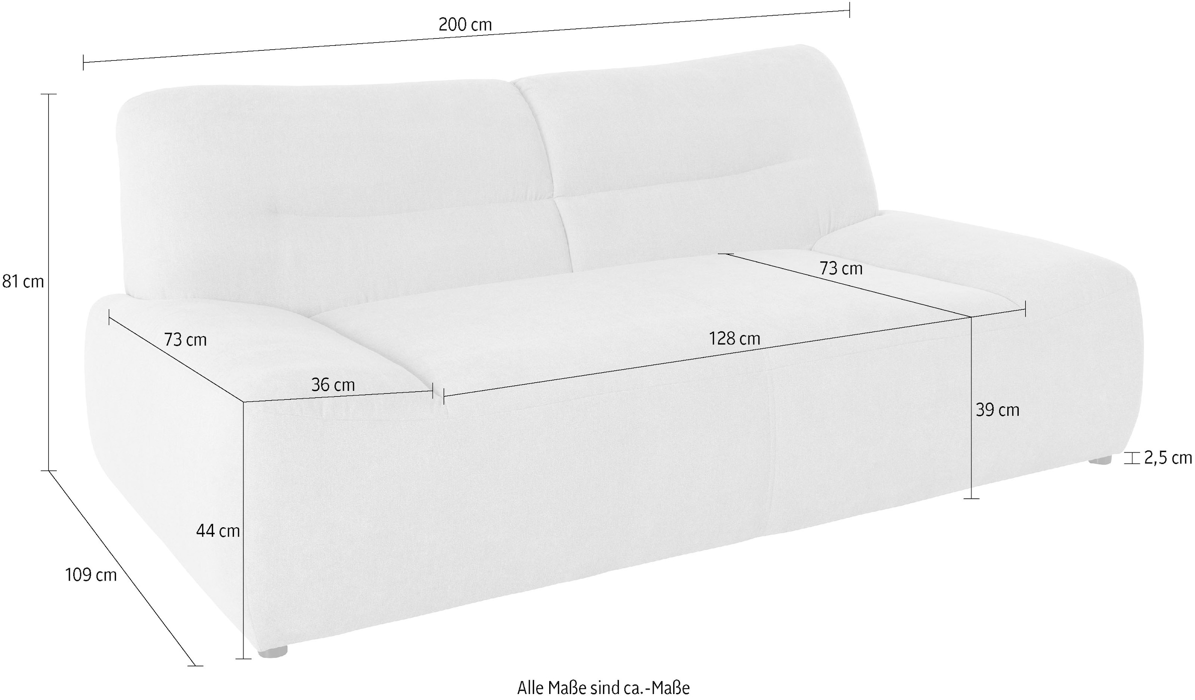 DOMO collection 2-Sitzer »Cesena modernes Sofa mit flachen Armlehnen, komfortabel«, fester Sitzkomfort, frei im Raum stellbar