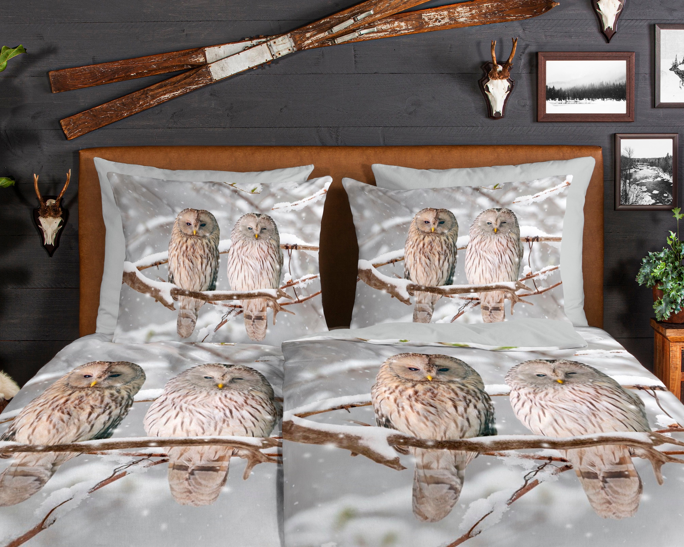 good morning Wendebettwäsche »Febe«, Biber, 135x200, Warm, Weich, Wendeoptik, Reissverschluss, Winter, Eule