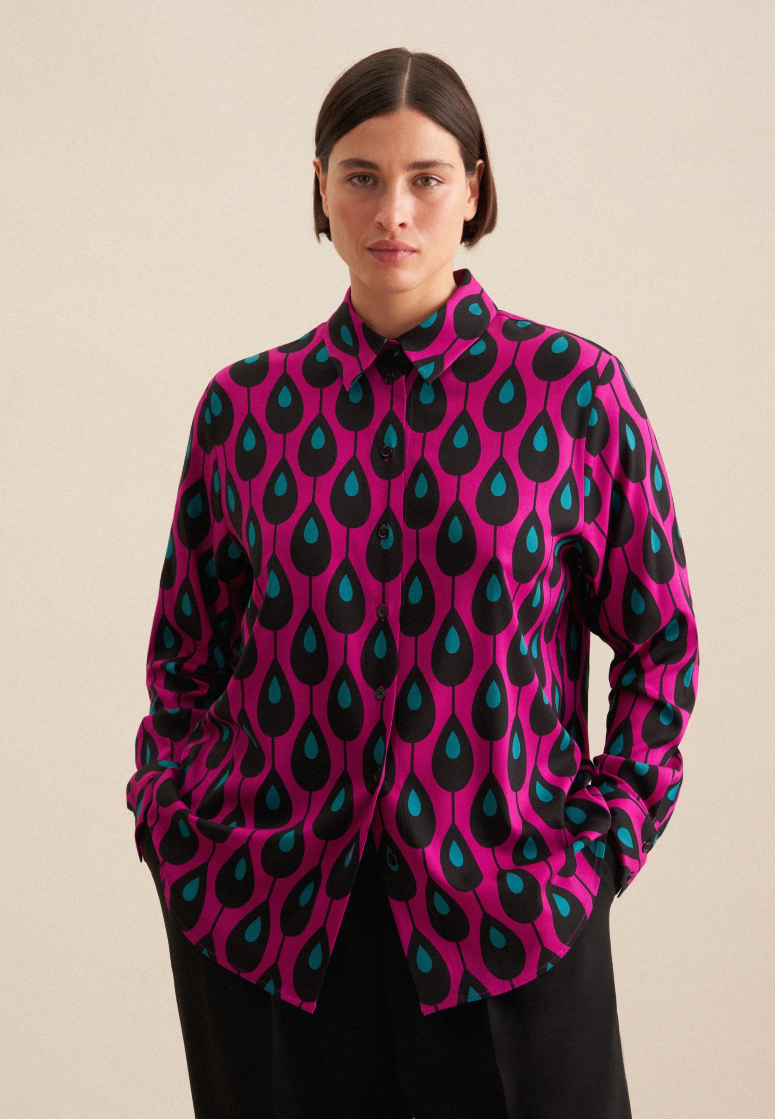 seidensticker Hemdbluse »Schwarze Rose« 1/1 Kragen Druck