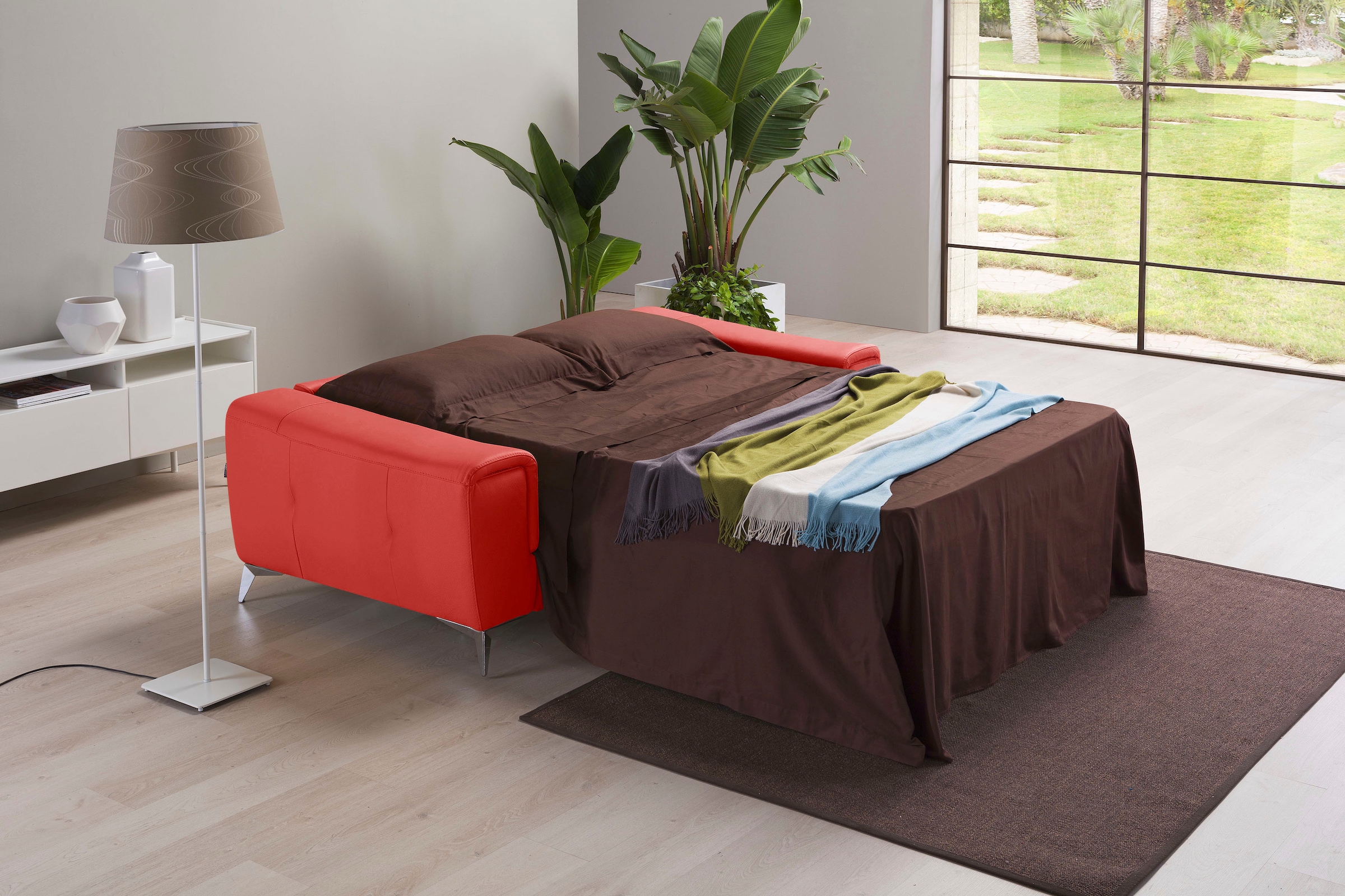 Egoitaliano Schlafsofa »Francine, Designsofa, Loungesofa mit Dauerschlaffunktion, Bettfunktion«, hochwertiger Metallbettrahmen & Matratze, Kopfteil manuell verstellbar