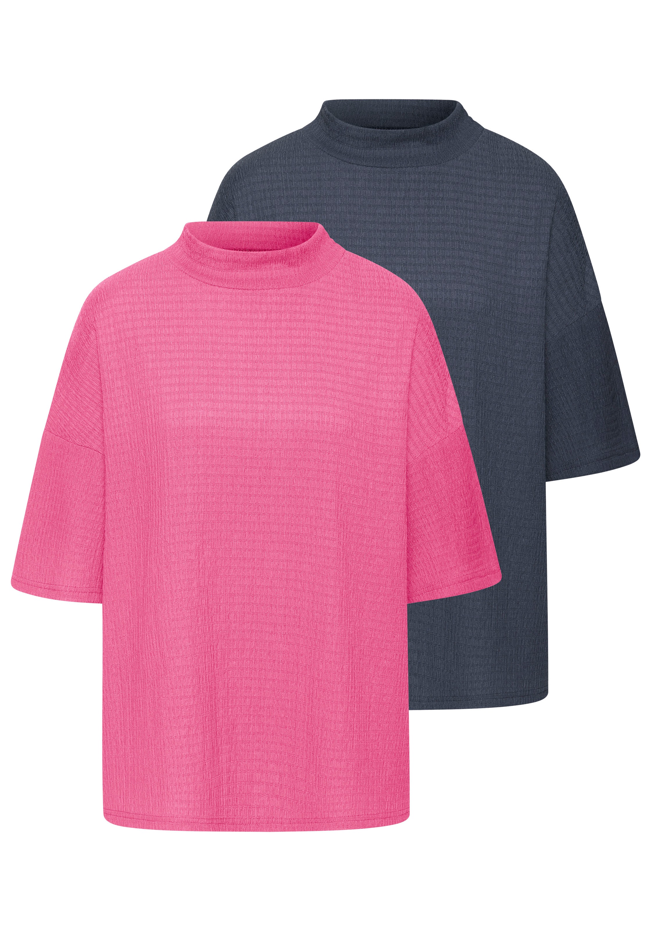LASCANA Kurzarmshirt »mit Stehkragen« 2er-Pack, aus bügelfreier Crêpe-Qualität