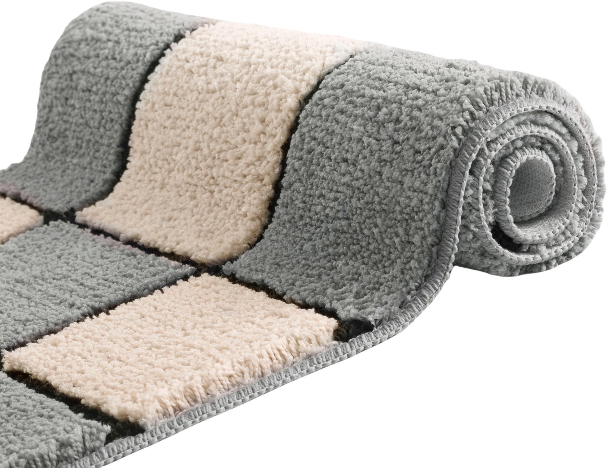 my home Badematte »Melli«, rutschhemmend beschichtet, fussbodenheizungsgeeignet, Badteppich, mit Muster, karierte Badematte