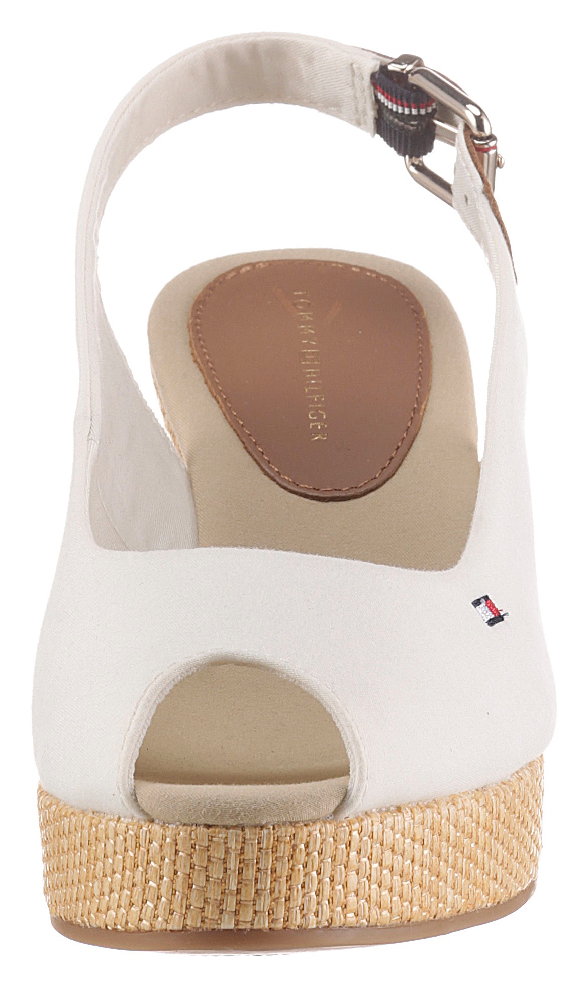 Tommy Hilfiger Sandalette »ICONIC ELBA SLING BACK WEDGE«, Sommerschuh, Sandale, Keilabsatz, mit Jutebesatz