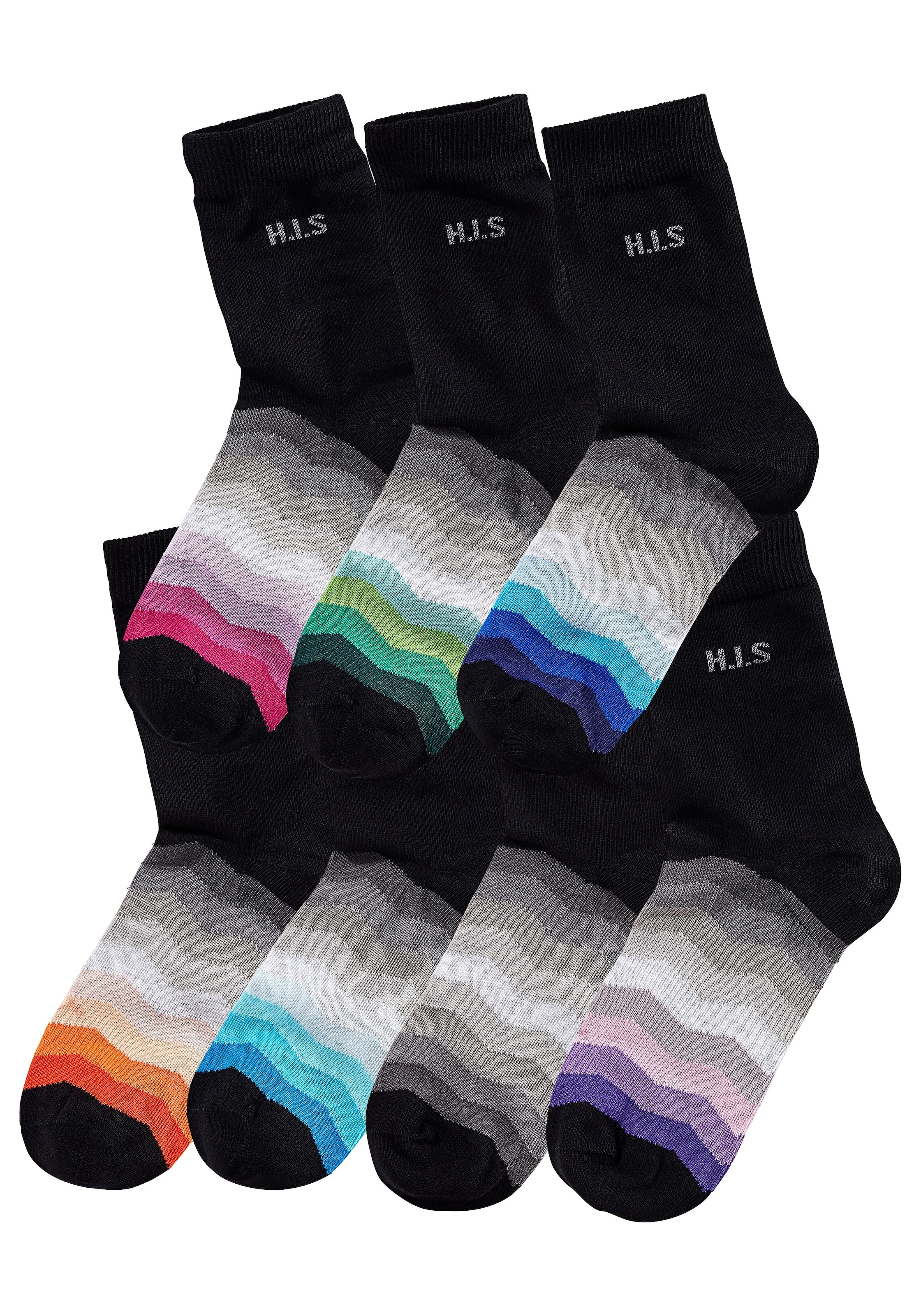 H.I.S Basicsocken, (Packung, 7 Paar), mit schwarzem Schaft