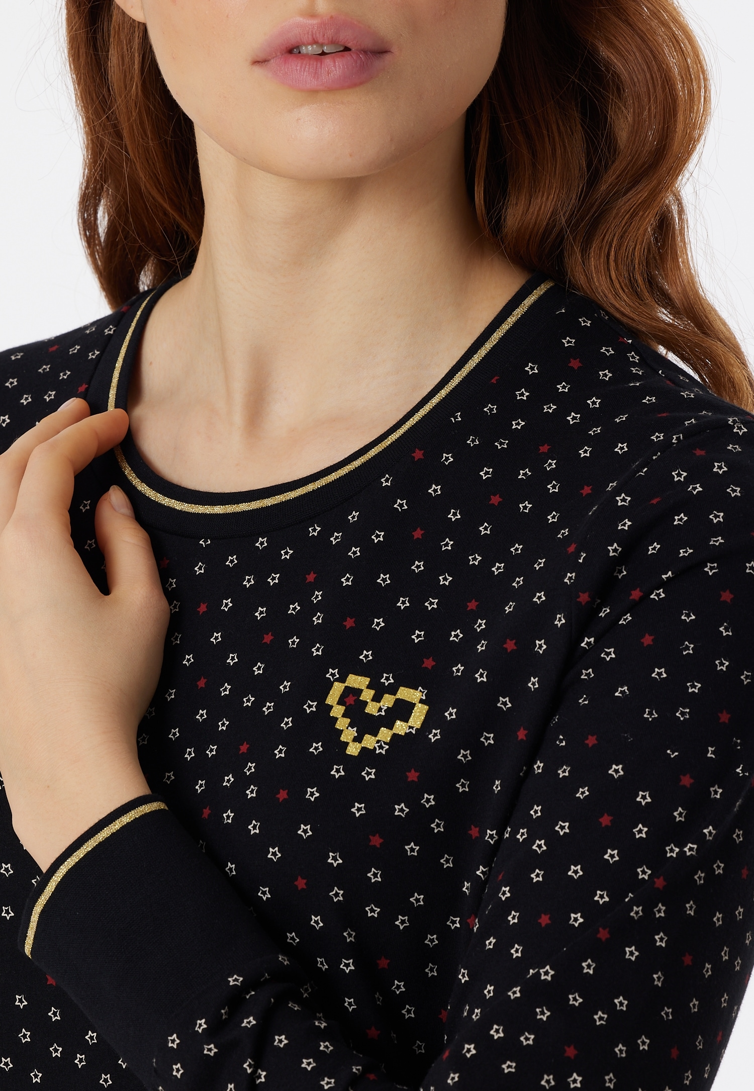 ❤ Schiesser Nachthemd, Sterneprint und Herzdetail in Goldfarben-Metallic  auf der Brust ordern im Jelmoli-Online Shop