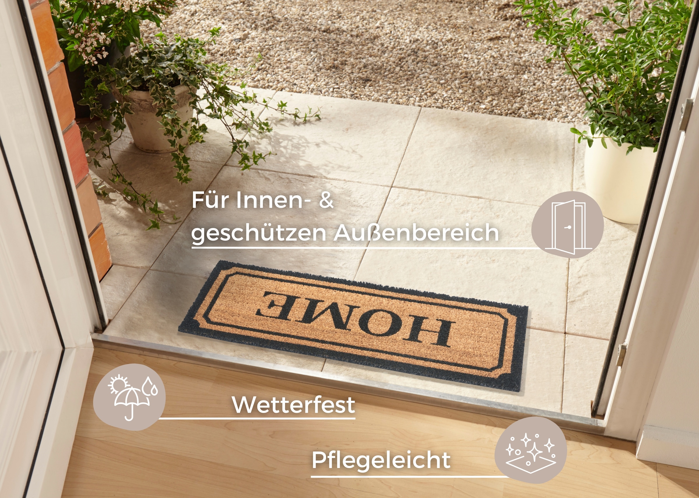 HANSE Home Fussmatte »Mix Mats Kokos Wide Home Border, Türmatte«, rechteckig, 15 mm Höhe, Kokos, Schmutzfangmatte, Outdoor, Rutschfest, Innen, Kokosmatte, Flur