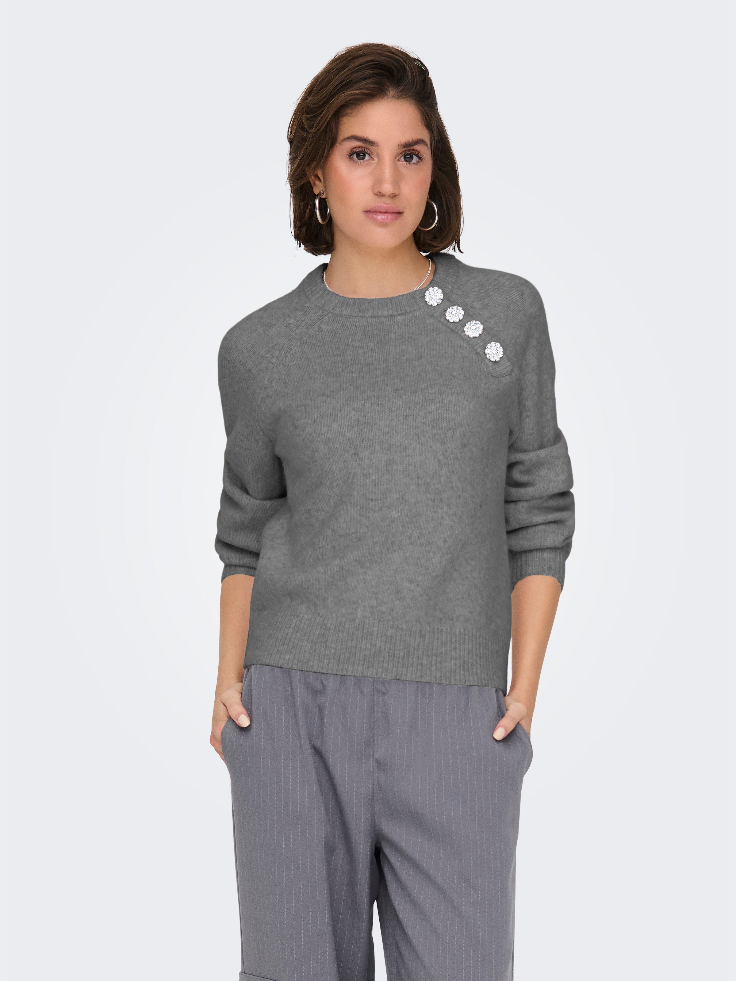 ONLY Strickpullover »ONLLAUREN LIFE LS O-NECK BUTTON KNT«