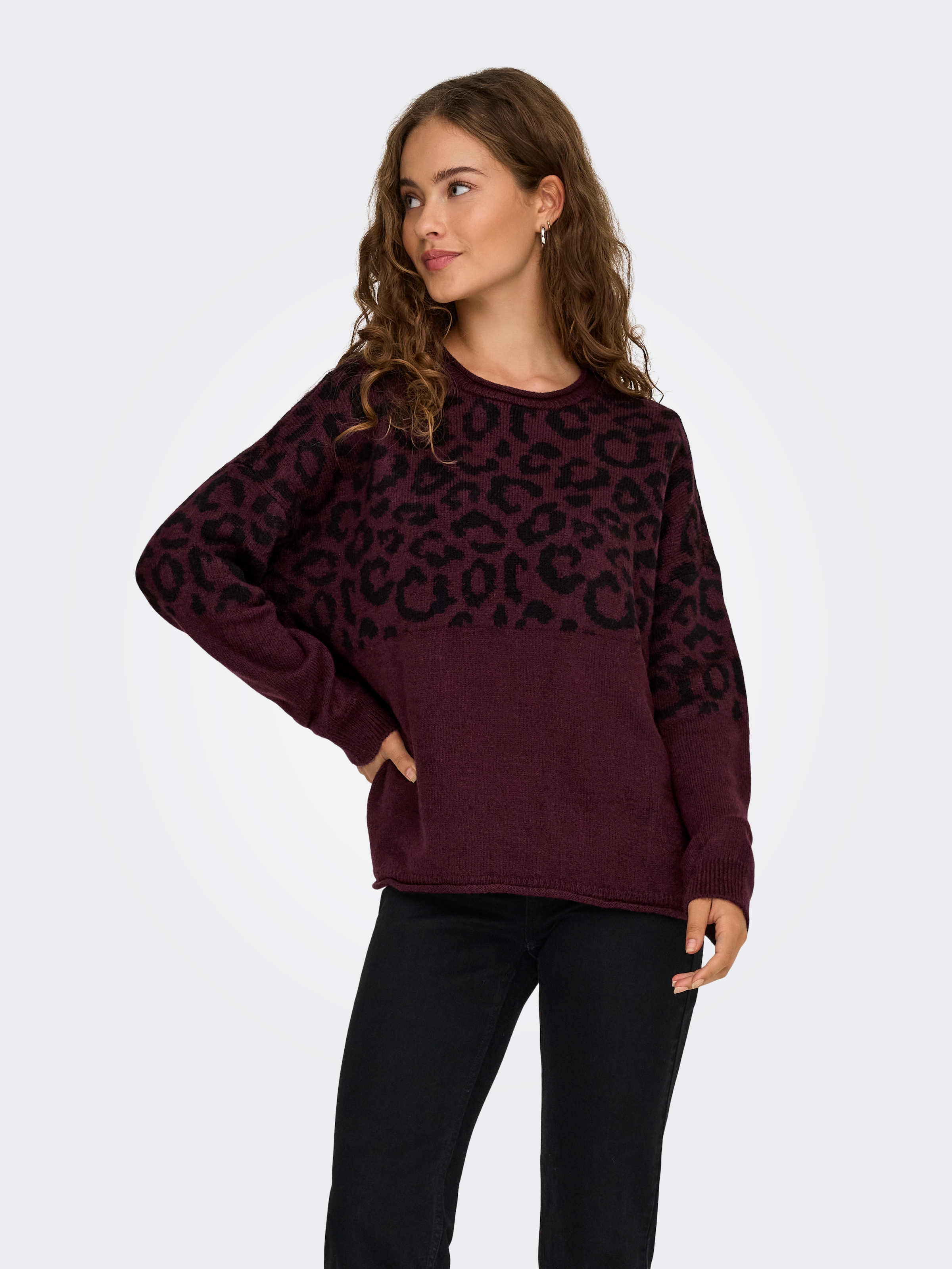 ONLY Rundhalspullover »ONLJADE ANIMAL LS O-NECK NOOS KNT«