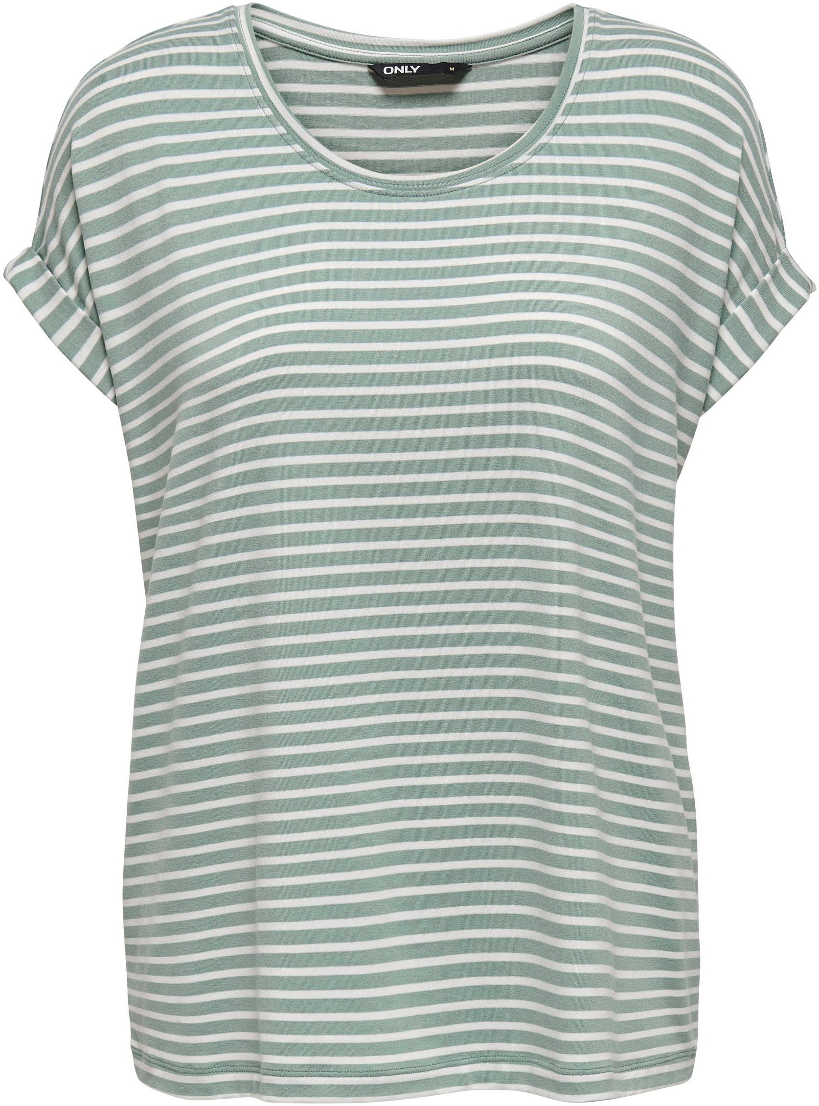 ONLY T-Shirt »ONLMOSTER STRIPE S/S O-NECK TOP JRS NOOS«, mit Aufschlag am Arm