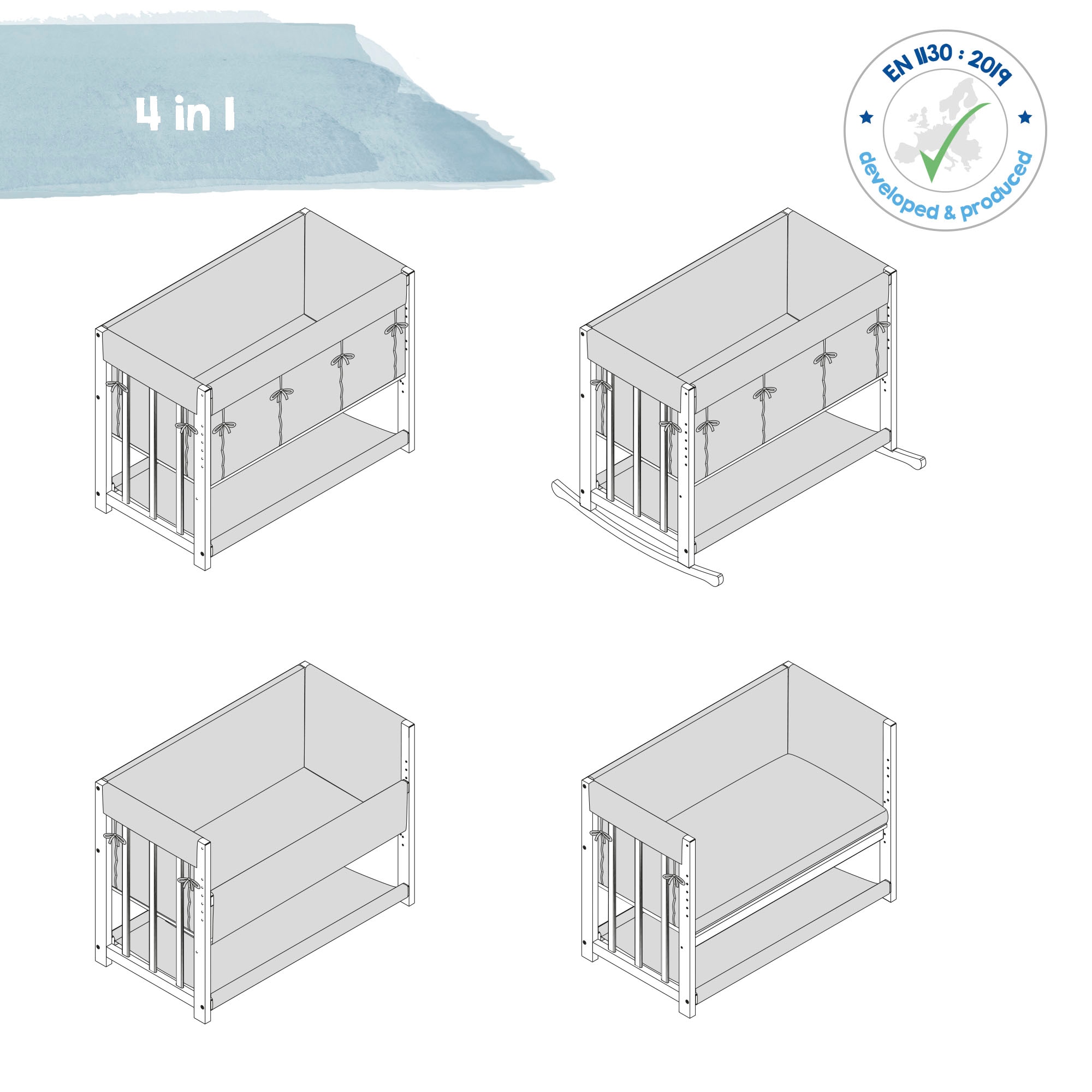 roba® Stubenbett »4 in 1, Indibär, weiss«, zu Wiege, Elternbett oder Bank umbaubar