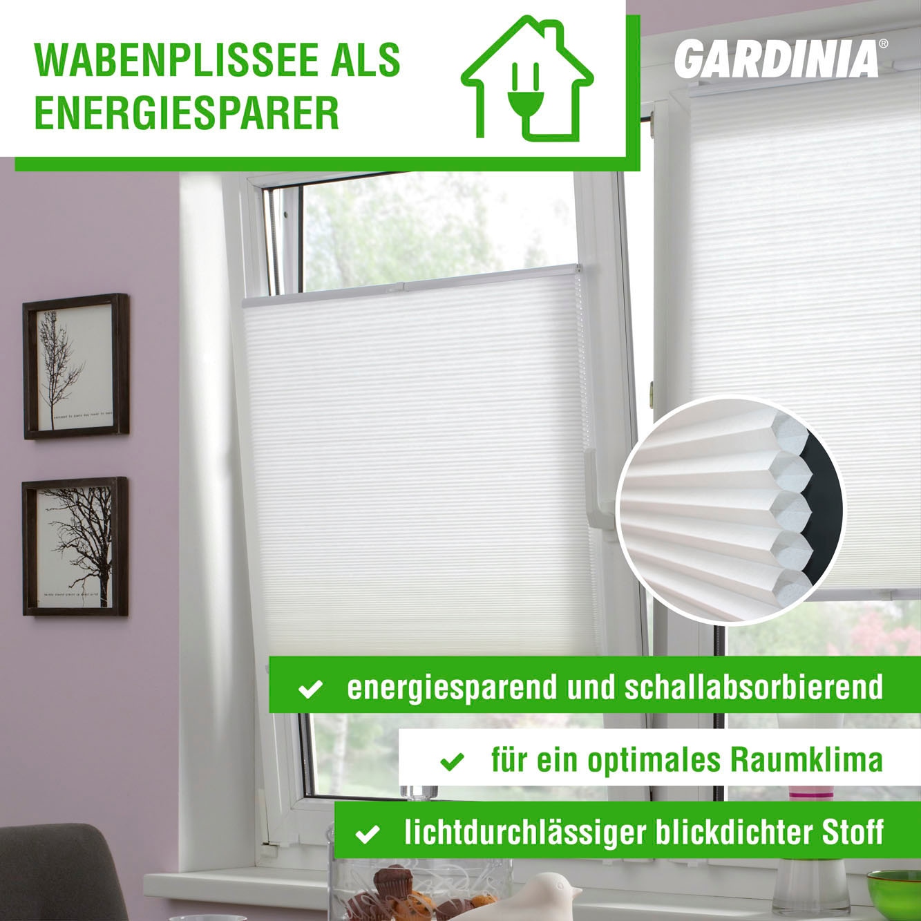 GARDINIA Wabenplissee »Wabenplissee Concept Tageslicht«, blickdicht, mit  Bohren, energiesparend und schallabsorbierend online shoppen |  Jelmoli-Versand