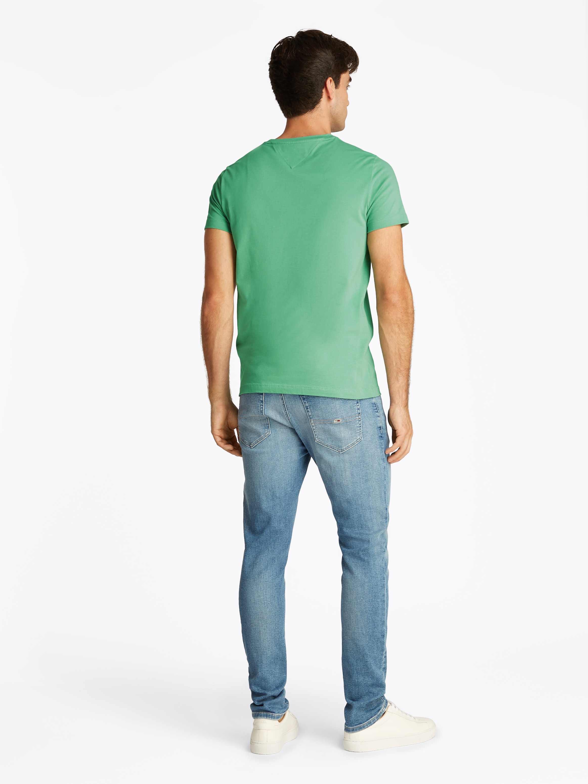 Tommy Hilfiger T-Shirt »STRETCH SLIM FIT TEE mit Rundhals und Logostickerei«, unifarben, casual, slim fit, Baumwollmix, Rundhals