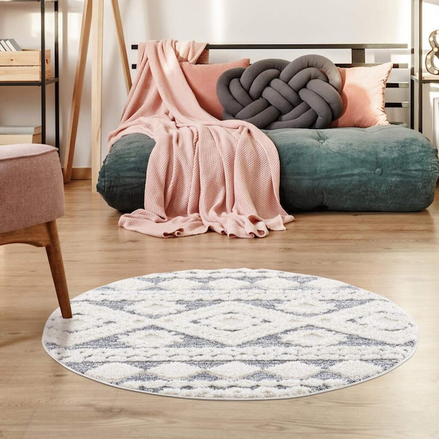 Carpet City Hochflor-Teppich »Focus 3005«, rund, Boho-Teppich, Rauten-Design,  besonders weich, 3D-Effekt online shoppen | Jelmoli-Versand