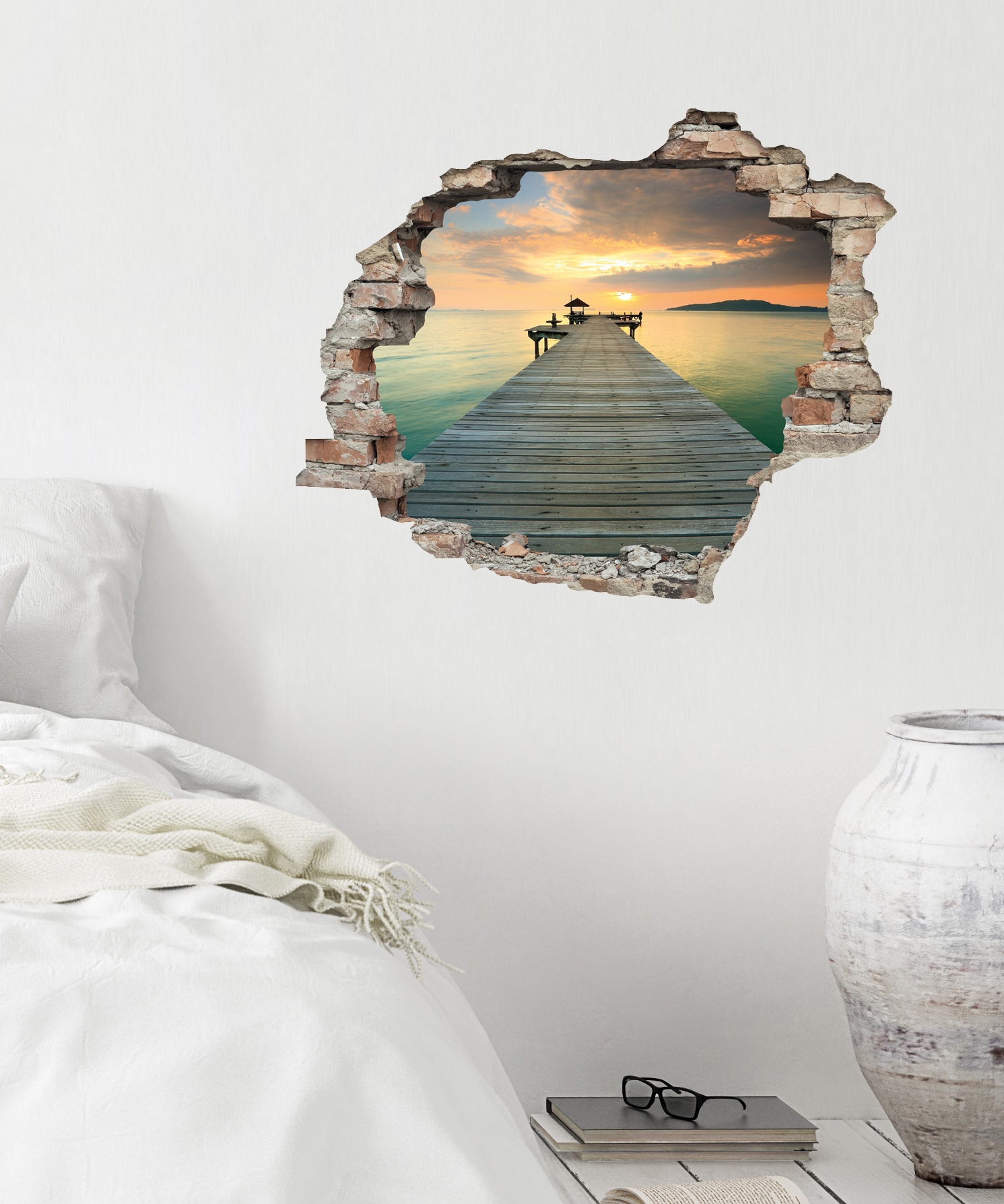 queence Wandtattoo »Steg«, (1 St.), Wandsticker, Wandbild, selbstklebend, 3D, Wanddurchbruch
