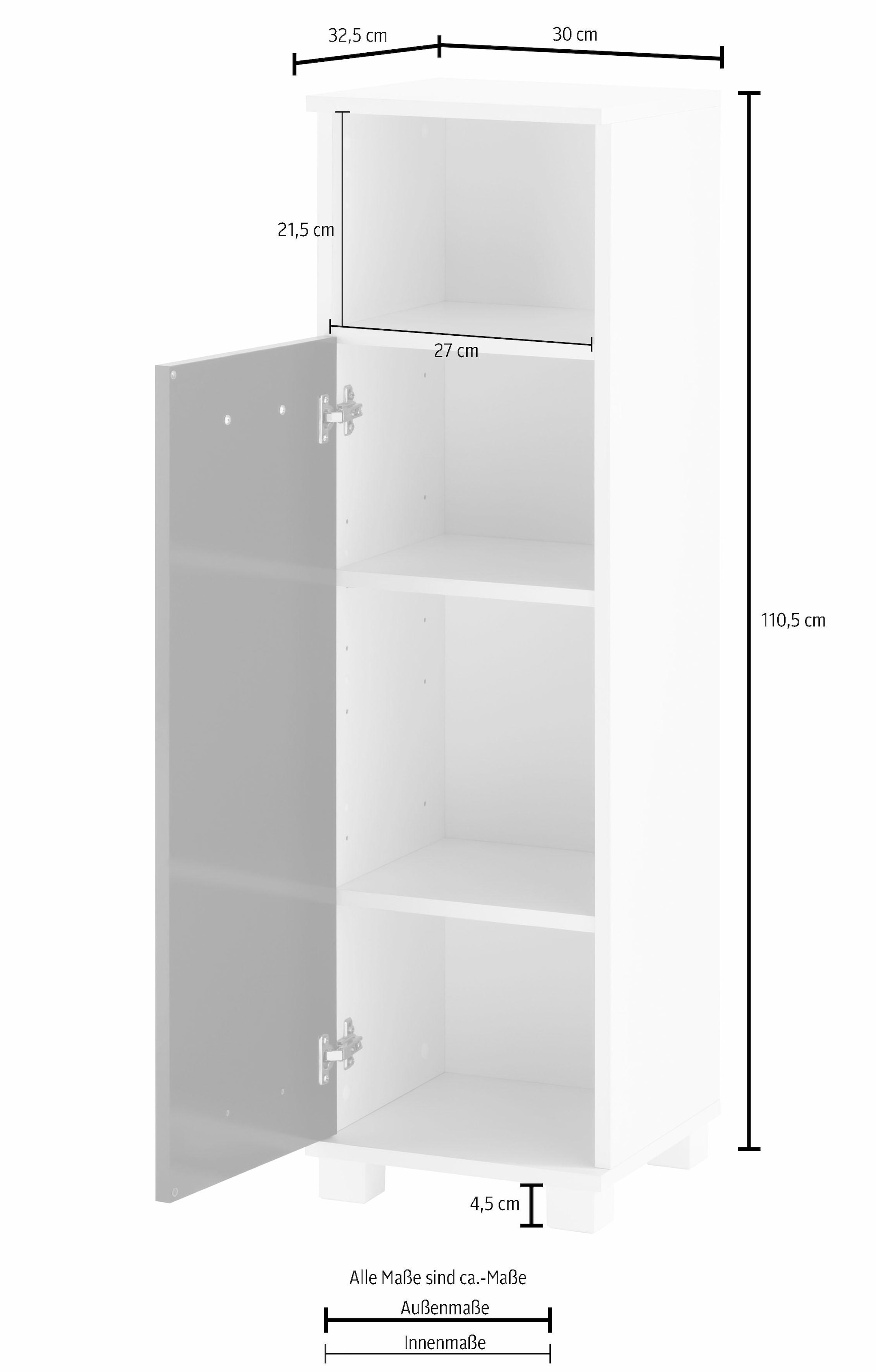 Schildmeyer Midischrank »Colli«, Höhe 110,5 cm, Badezimmerschrank mit Metallgriff, Ablageböden
