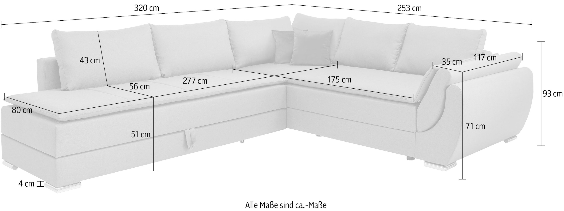 INOSIGN Ecksofa »Göteborg«, mit Boxspring-Bettfunktion und Bettkasten, Dauerschlaffunktion, Topper