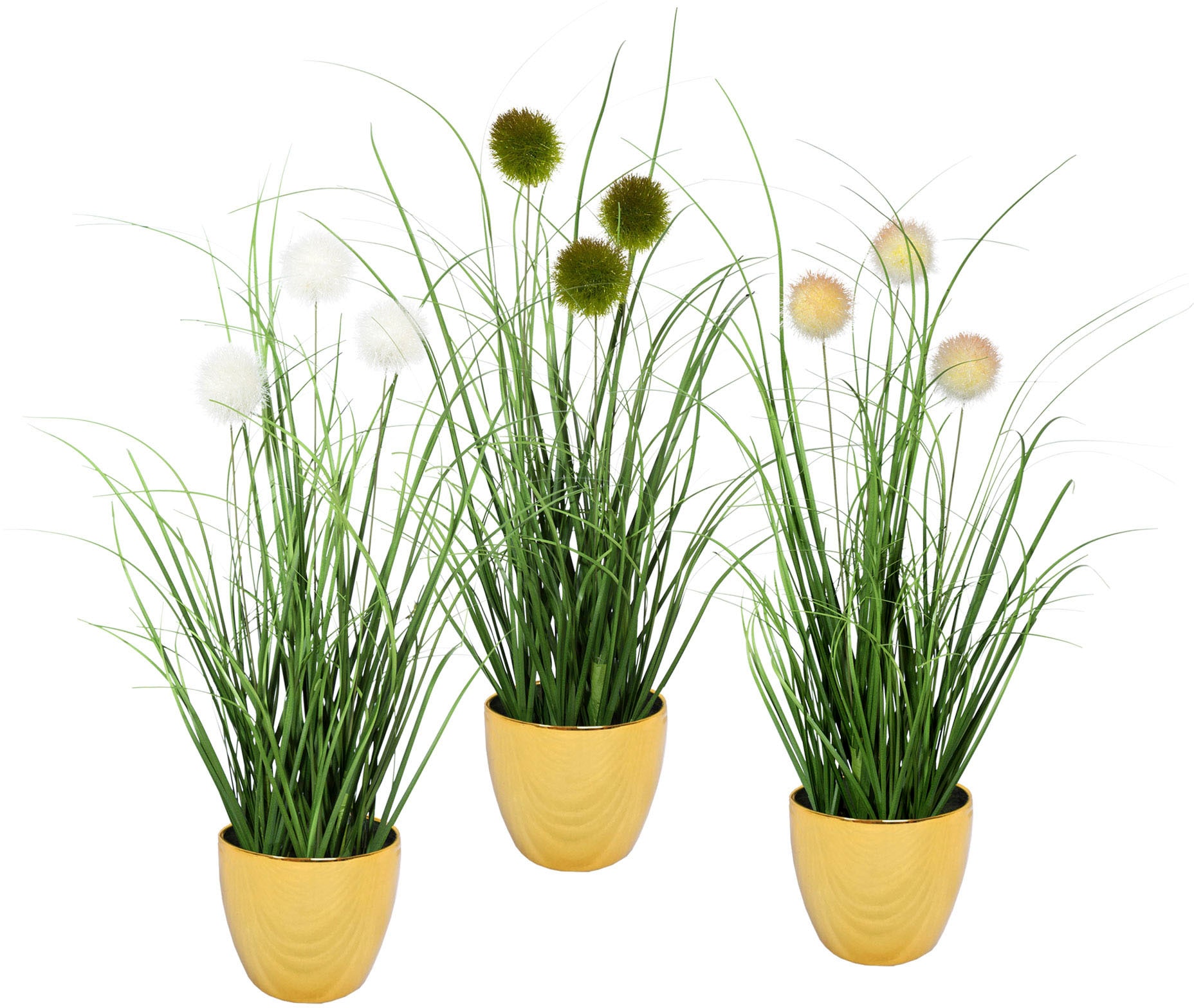 Leonique Kunstgras »Grasbusch mit Kletten«, Kunstpflanze, Gras, im Topf, 3er-Set