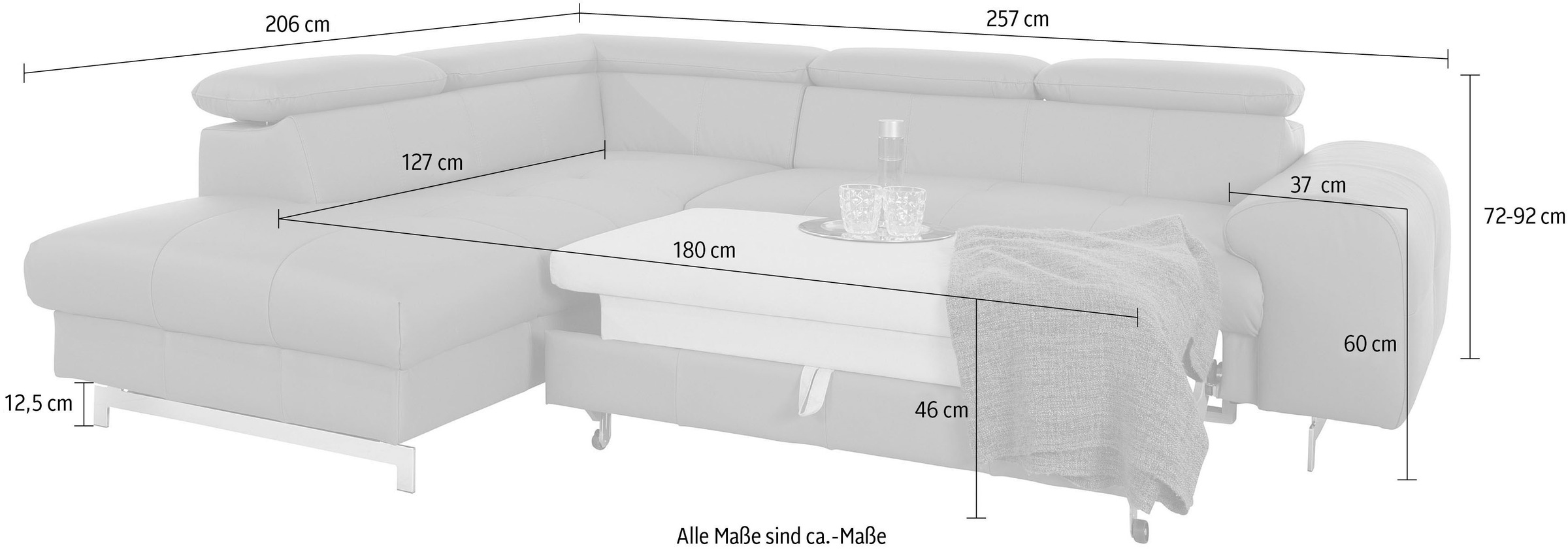 COTTA Ecksofa »Chef L-Form«, mit Kopfteilverstellung, wahlweise mit Bettfunktion