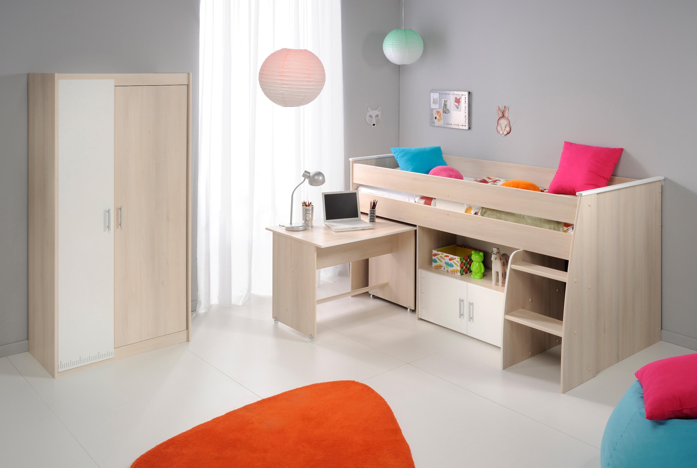 ❤ Parisot Jugendzimmer-Set und (inkl. 3 Bett im Shop Schreibtisch (Set, halbhohes ein bestellen Bett Rollen St., Kommode), und mit »Charly«, Kleiderschrank Schreibtisch) Jelmoli-Online herausziehbarem auf