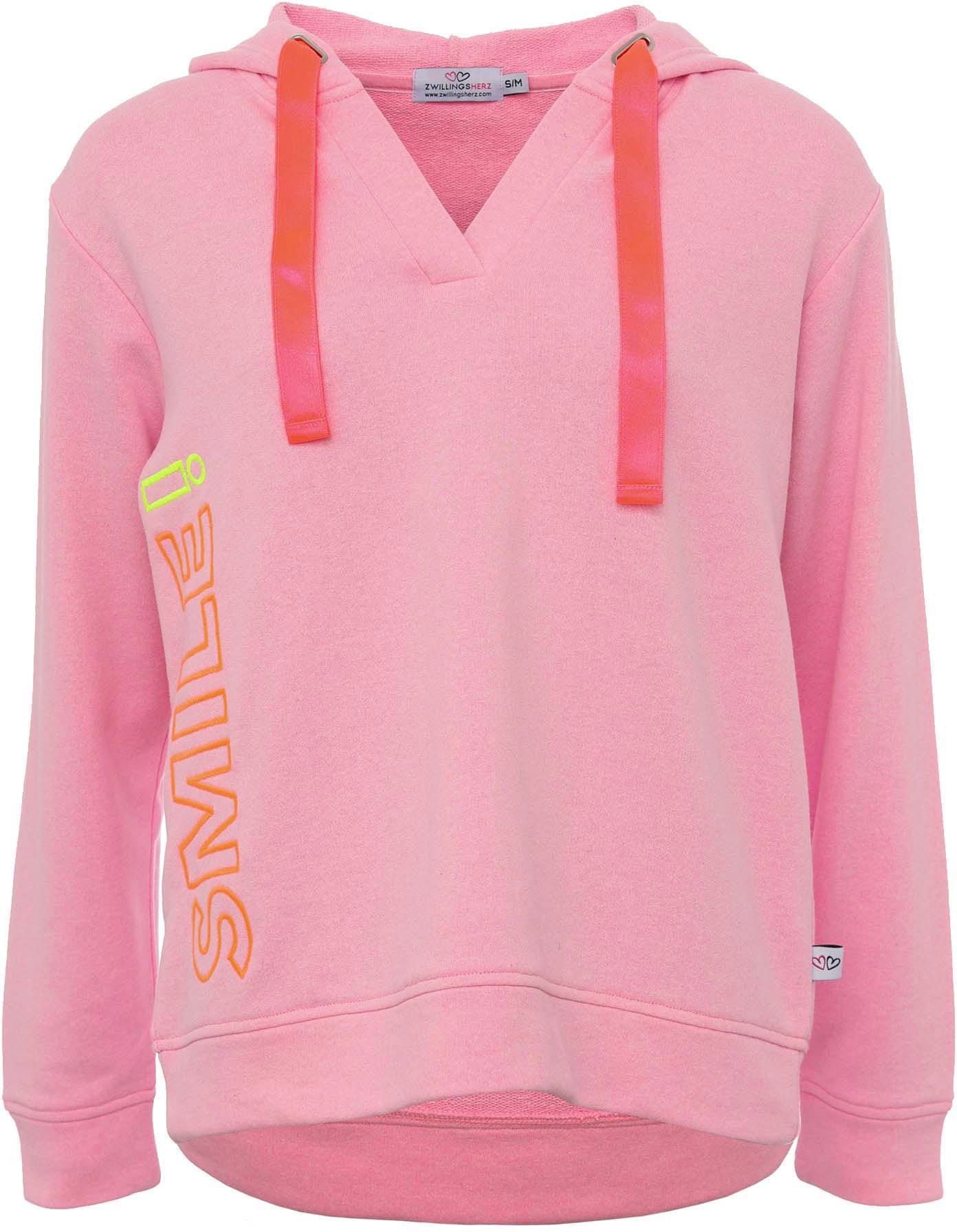 Zwillingsherz Sweatshirt »Smile«, mit breiten Bändern, V-Ausschnitt und Details in neonfarben