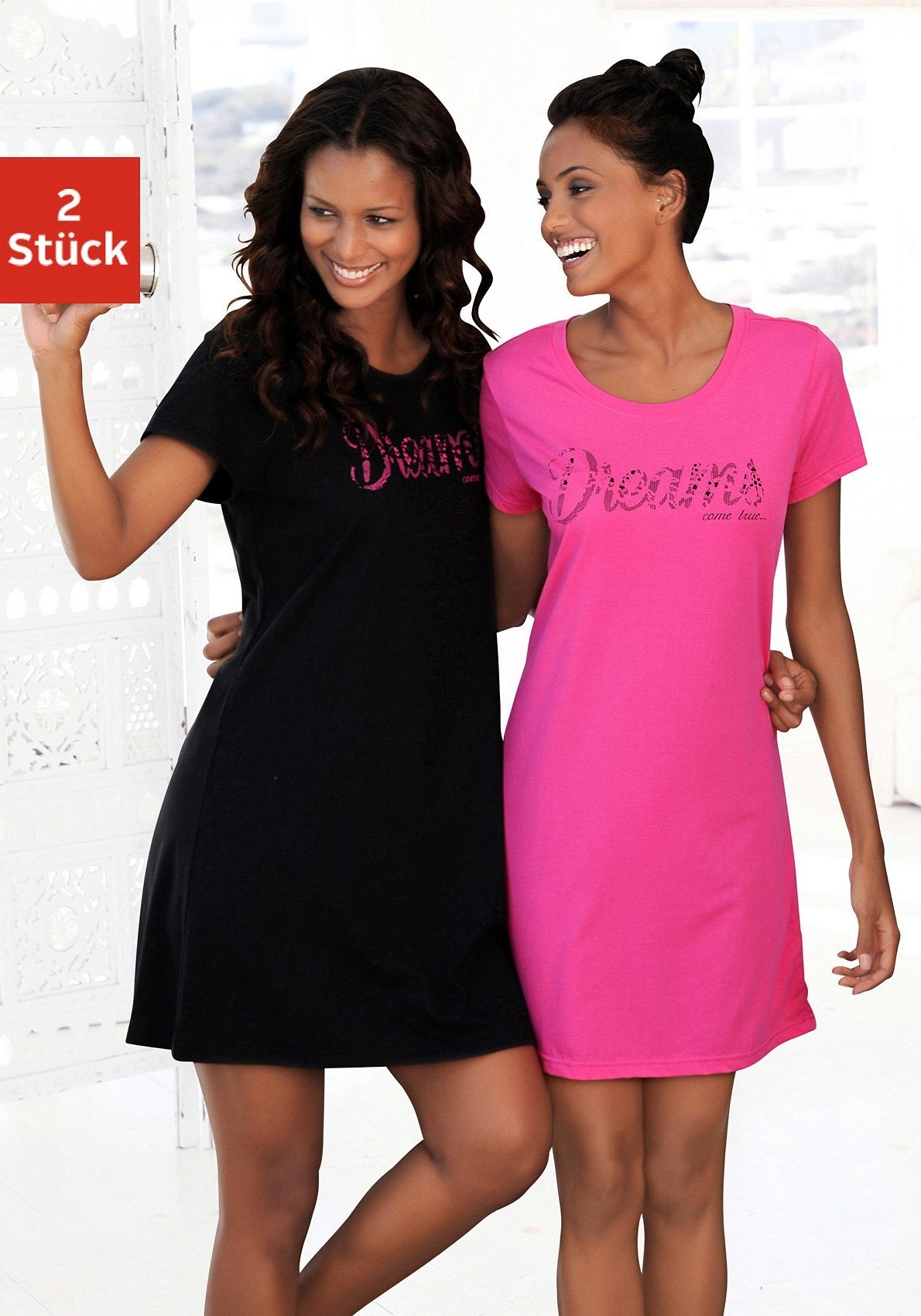 Vivance Dreams Sleepshirt 2er-Pack, mit Print in Spitzenoptik