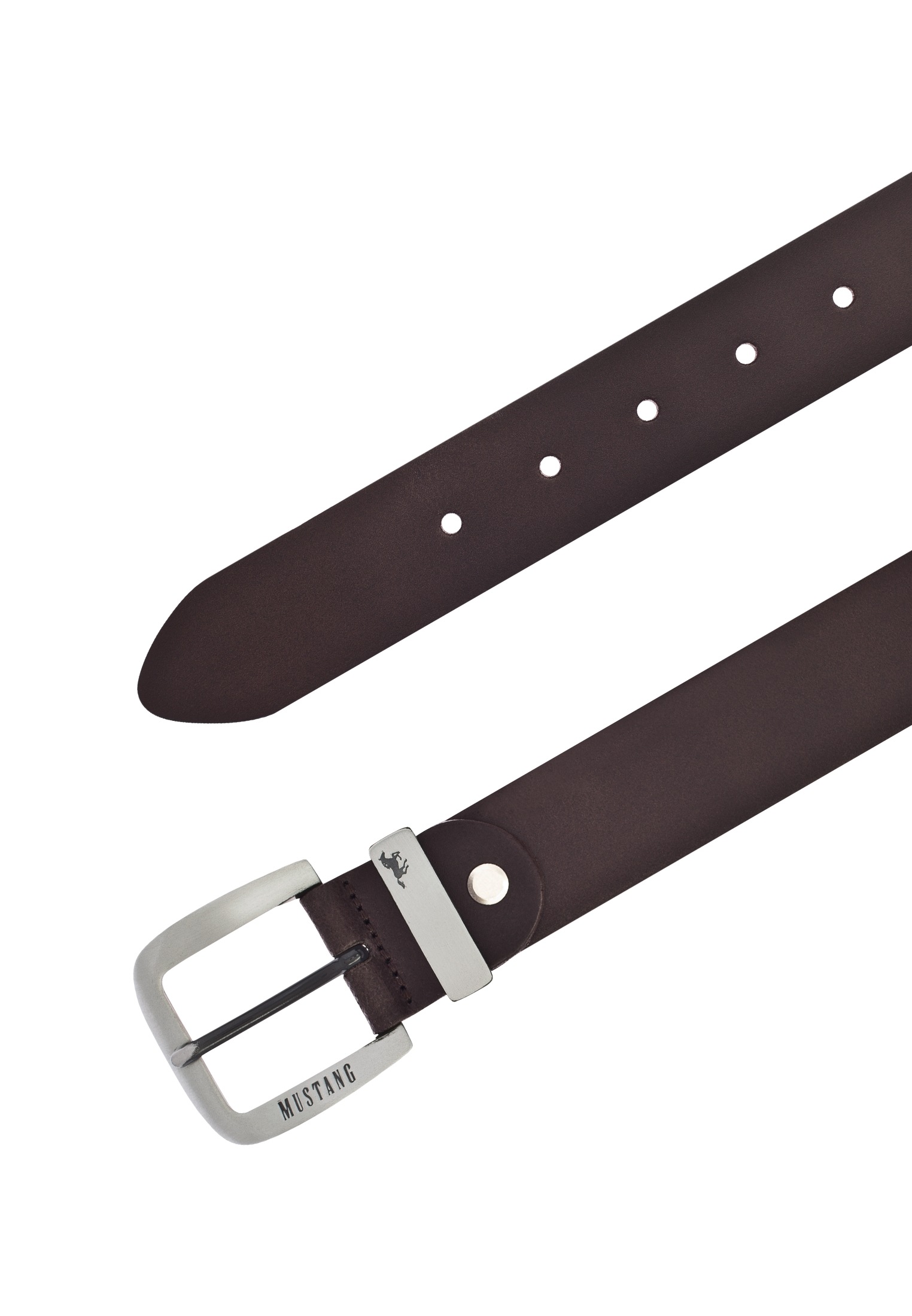 MUSTANG Ledergürtel, Überlänge, Dornschliesse in geschwärztem Silberfarben, 3,5 cm