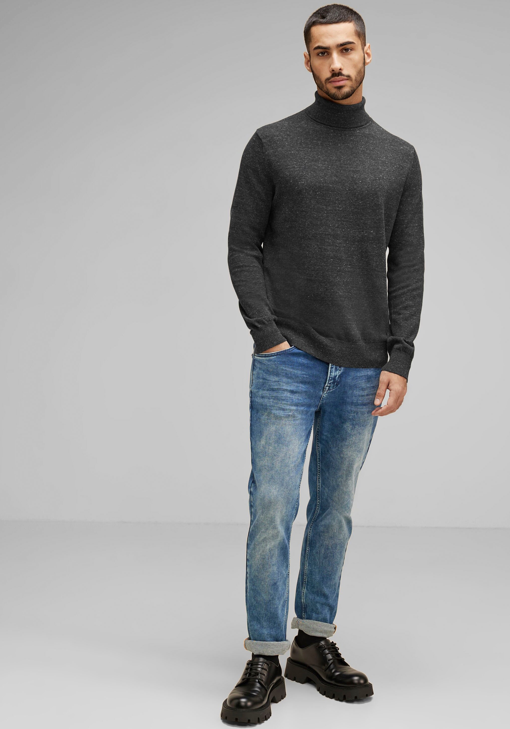 STREET ONE MEN Rollkragenpullover, in melierter Optik