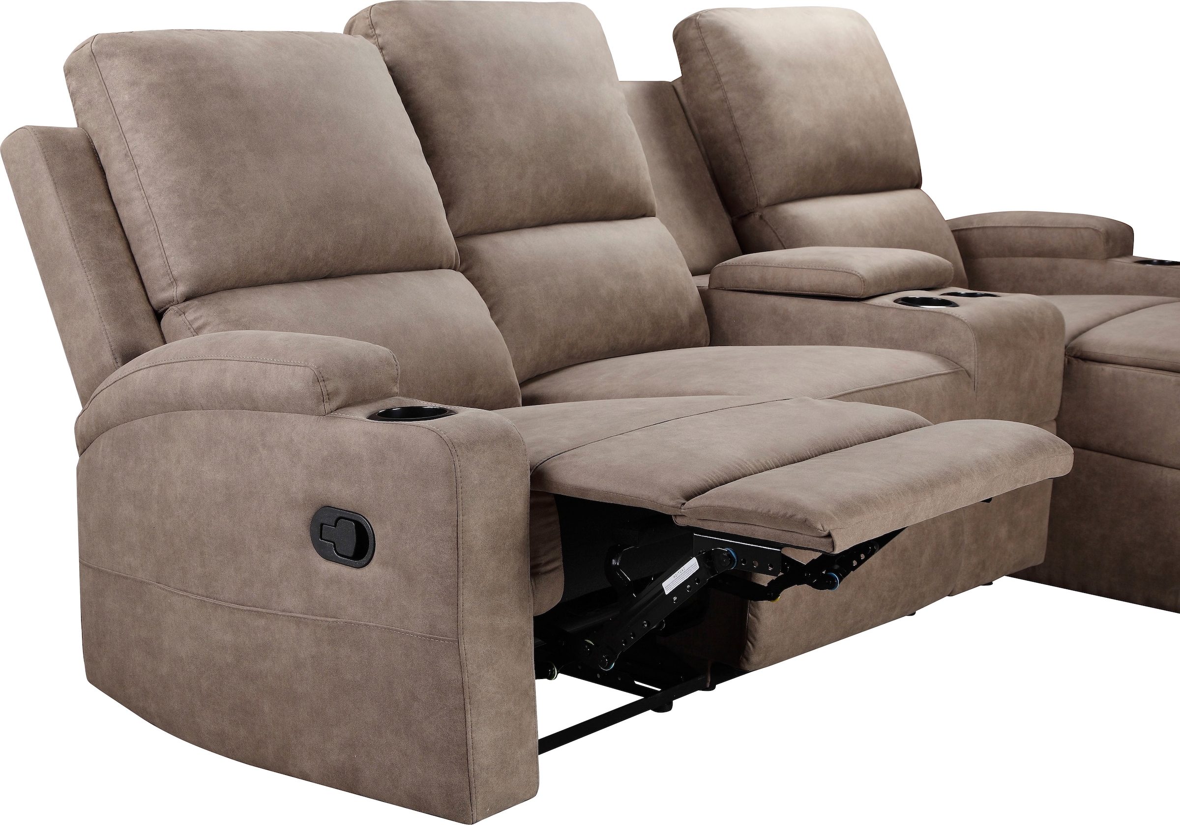 Home affaire Ecksofa »NAPORI Multimediasofa, 3er Kinosessel XXL, L-Form, 3 Bezugsstoffe«, Kinosofa mit Relaxfunktion, Getränkehalter, Staufach und Staukasten