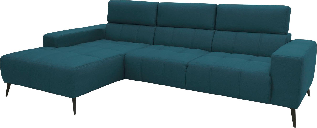 DOMO collection Ecksofa »Trento L-Form, mit Kufenfuss oder Einzelfuss«, wahlweise mit Kopfteilverstellung, Recamiere links/rechts bestellbar