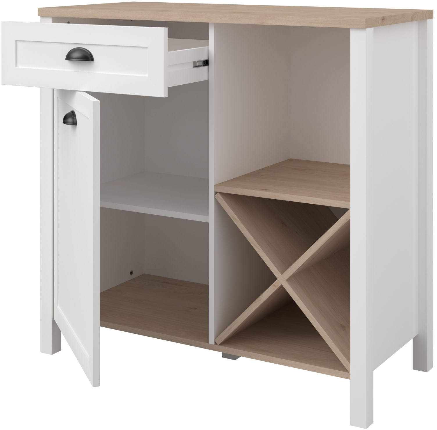 Parisot Schrank-Set »Cottage 1«, (Set, 2 St., Buffet Schrank und Beistellschrank), Viel Stauraum, Flaschenregal, Metallgriffe, MDF, melaminbeschichtet