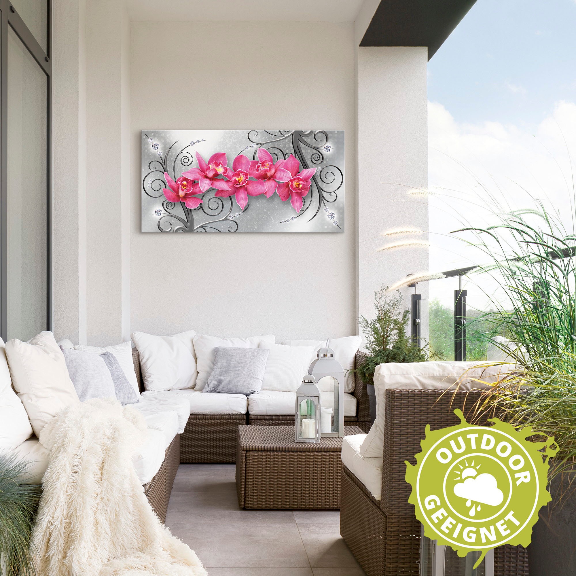 Artland Wandbild »rosa Orchideen auf Ornamenten«, Blumenbilder, (1 St.), als Alubild, Outdoorbild, Leinwandbild, Poster, Wandaufkleber
